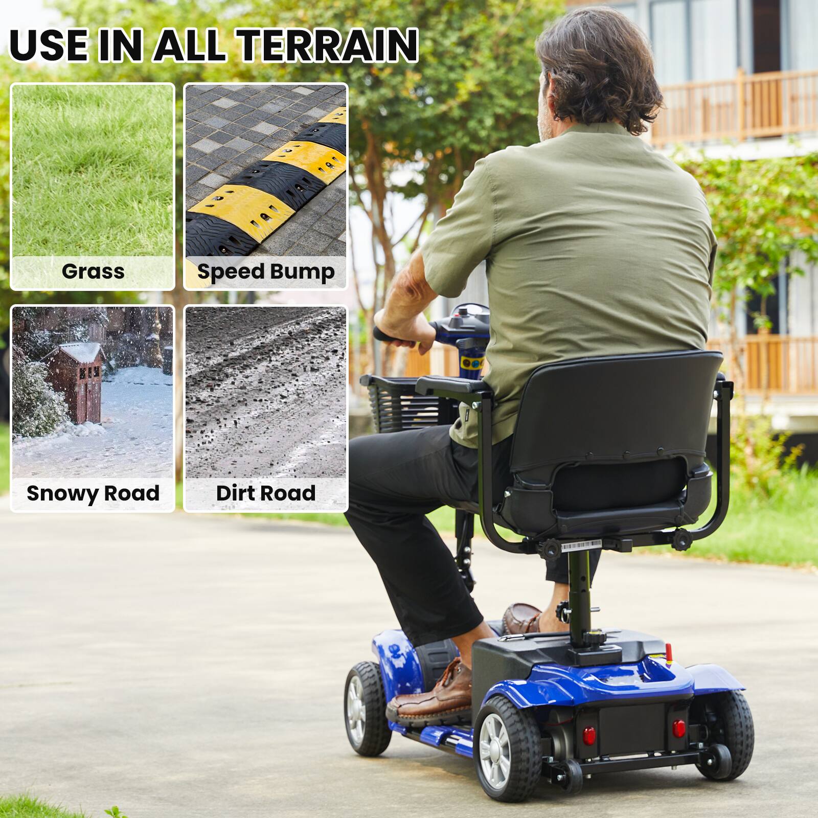 USE IN ALL TERRAIN

- Grass
- Speed Bump
- Snowy Road
- Dirt Road