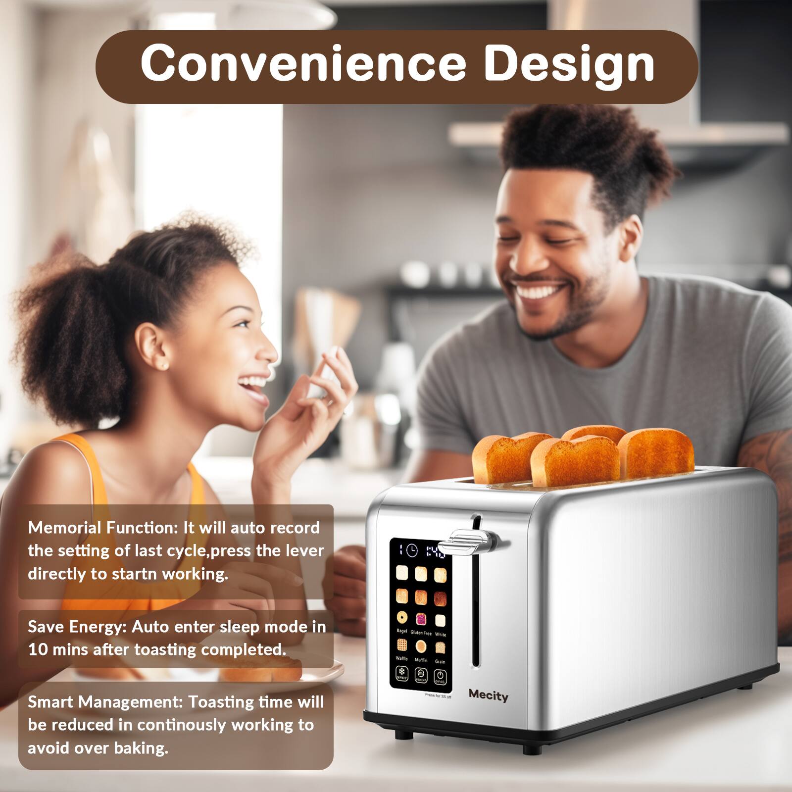 Convenience Design

Memorial Function: It will auto record the setting of last cycle, press the lever directly to start working.

Save Energy: Auto enter sleep mode in 10 mins after toasting completed.

Smart Management: Toasting time will be reduced in continuously working to avoid over baking.

PHEXTE 14 12 g Mecity