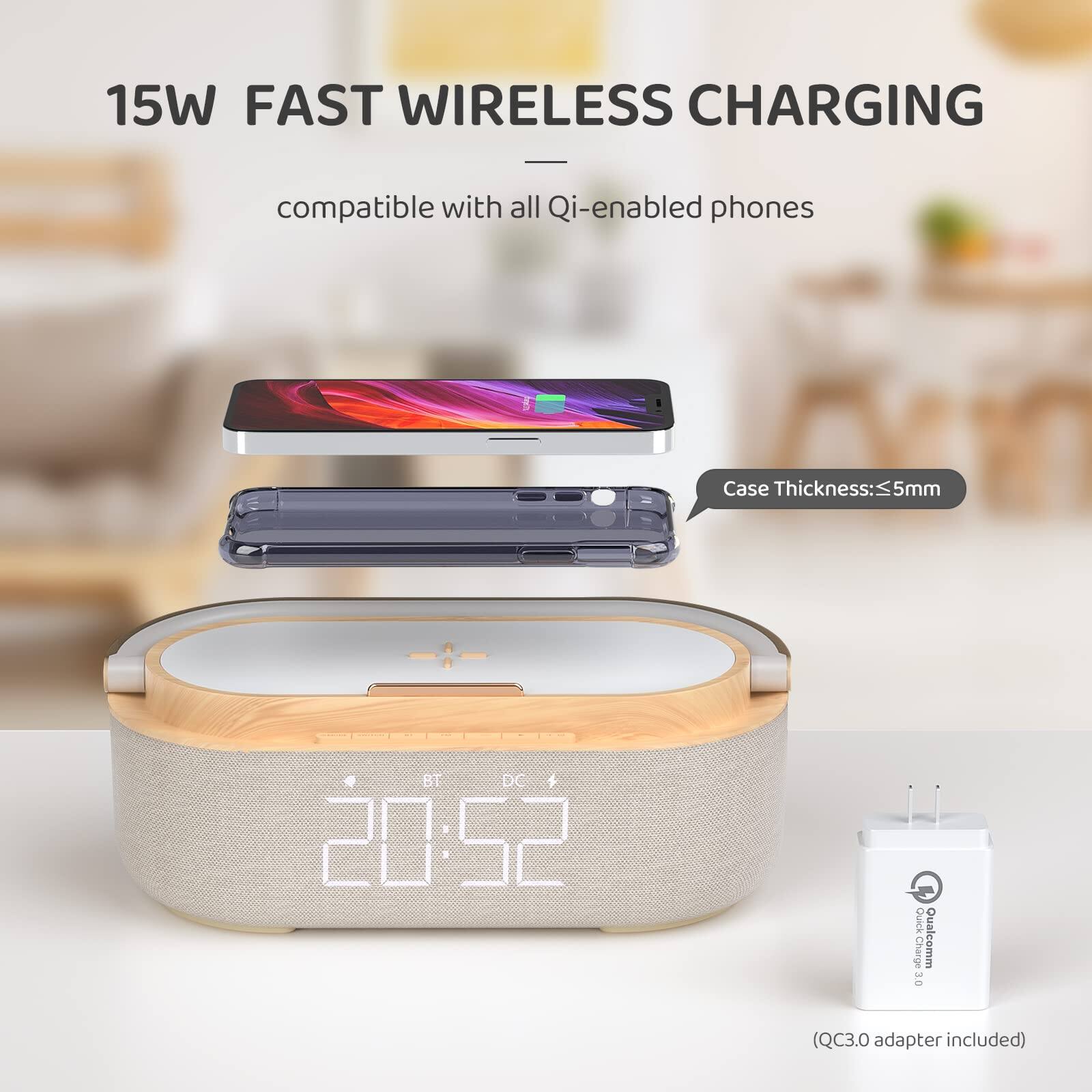 15W FAST WIRELESS CHARGING  
compatible with all Qi-enabled phones  

Case Thickness: ≤5mm  

20:52  

(QC3.0 adapter included)