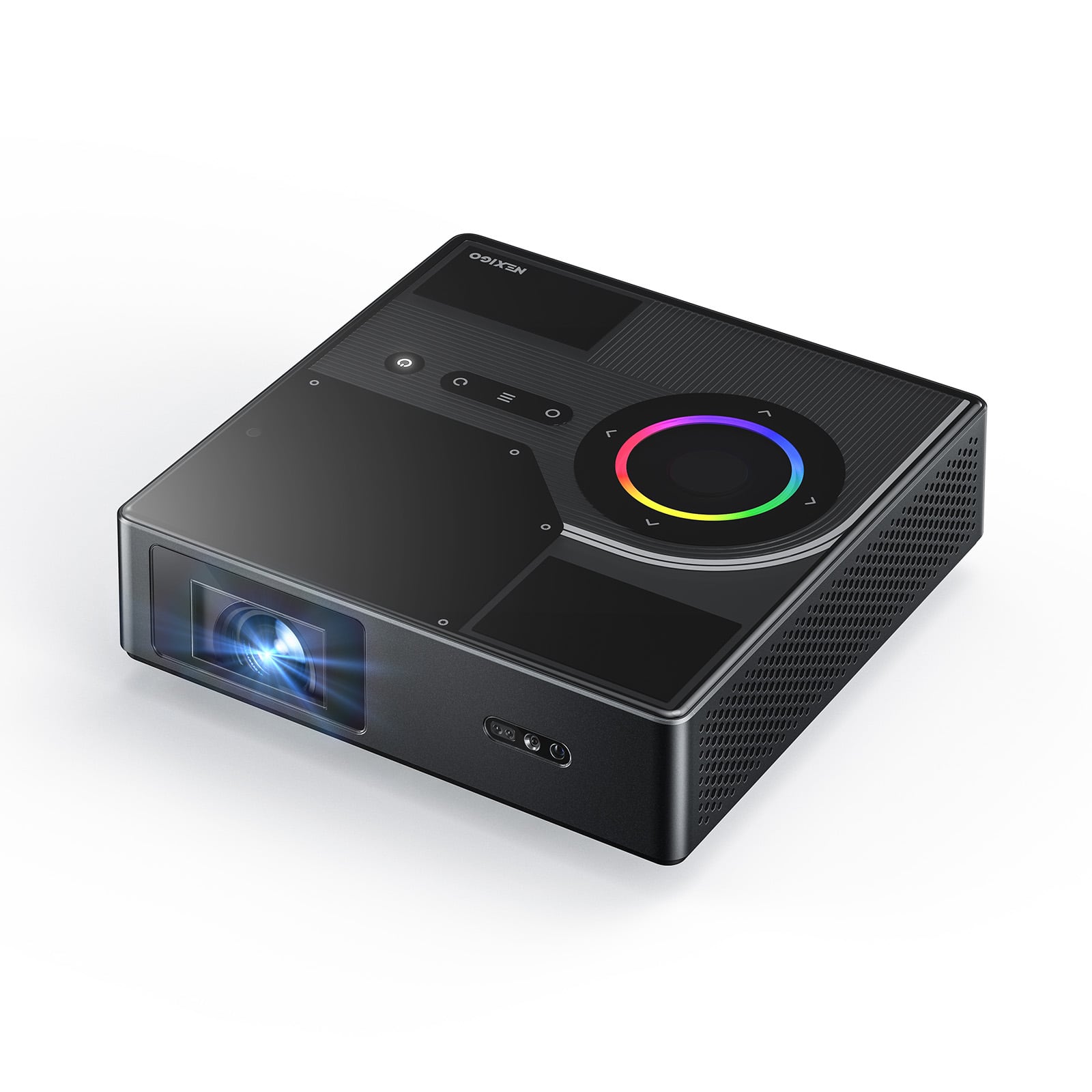 Front. NexiGo - NexiGo Nova Mini Laser Projector, 1080p FHD, Google TV w/Netflix, 1200 Lumens, 3D, Dolby Audio, 150" Display, Portable - Black.