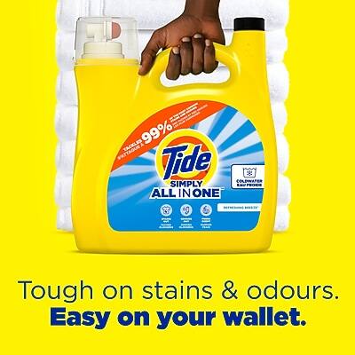 Tide Simply All in One  
99% A S'ATTAGUE  
Coldwater  
Tough on stains & odours.  
Easy on your wallet.
