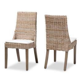 bali & pari - Toby Modern Bohemian Rattan 2-Piece Dining Chair Set - White/Greywashed/Brown