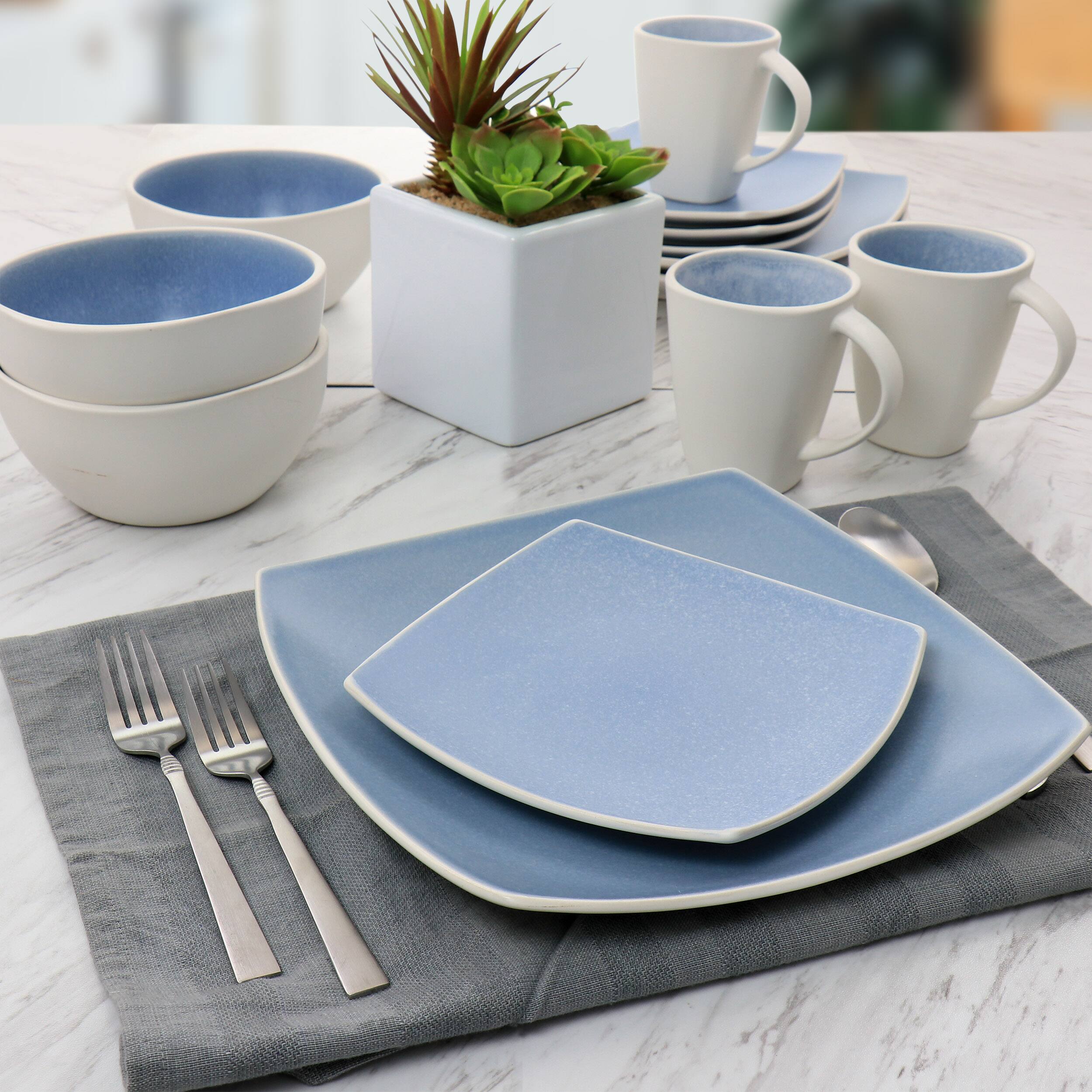 Alt View 9. Gibson - Gibson Elite 16 Piece Soho Lounge Reactive Glaze Stoneware Dinnerware Set in Light Blue - Light Blue.