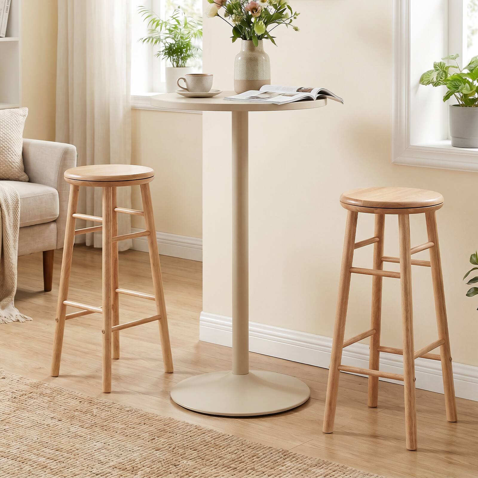 Alt View 5. Gymax - Gymax 29'' Swivel Bar Stools Set of 4 w/Backless Design Footrests & Strong Crossbars Natural - Yellow.