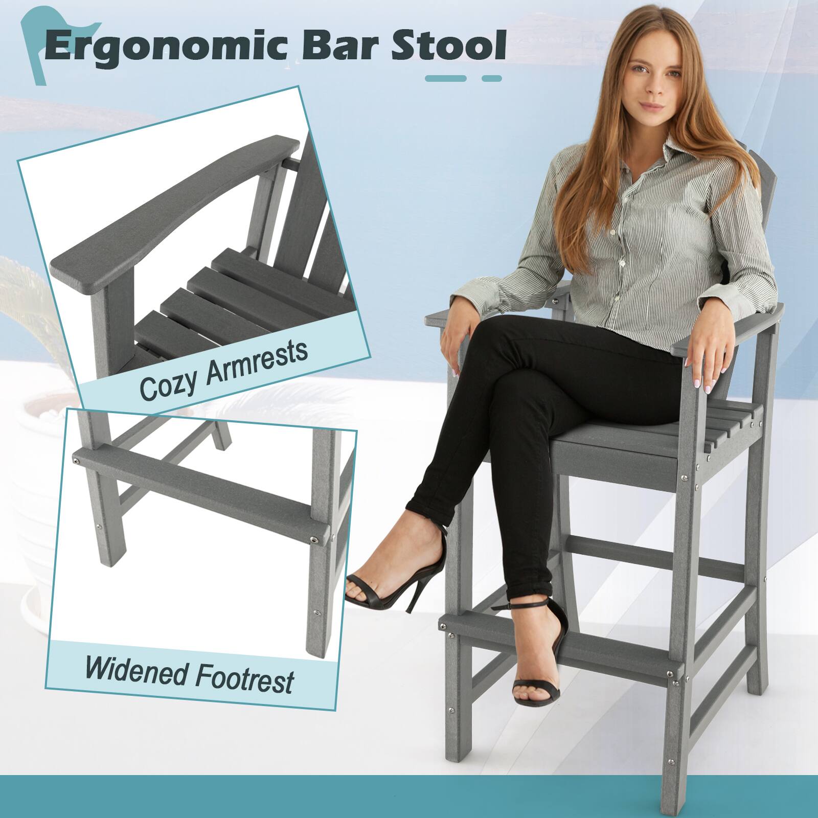 Ergonomic Bar Stool

- Cozy Armrests
- Widened Footrest