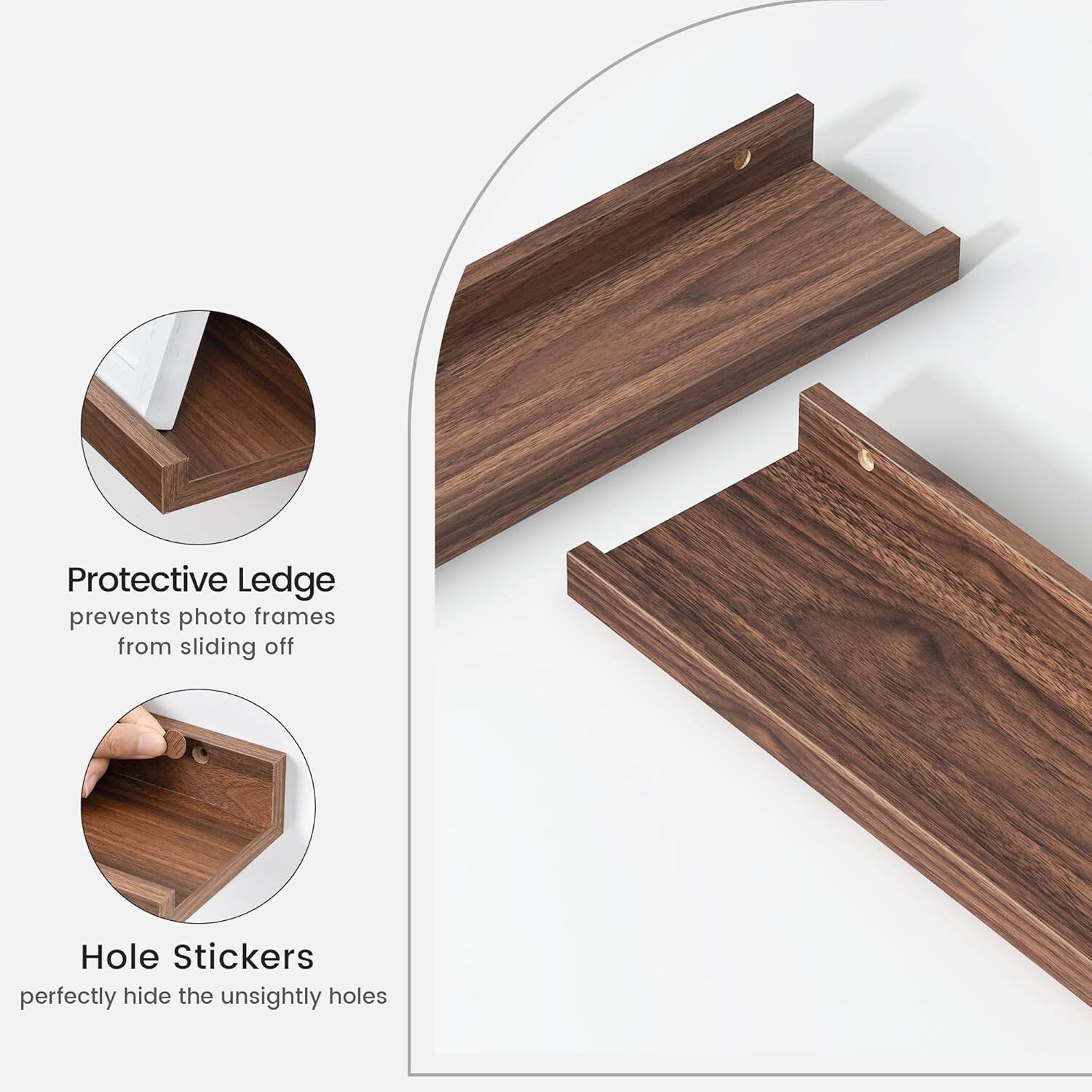 Protective Ledge prevents photo frames from sliding off  
Hole Stickers perfectly hide the unsightly holes