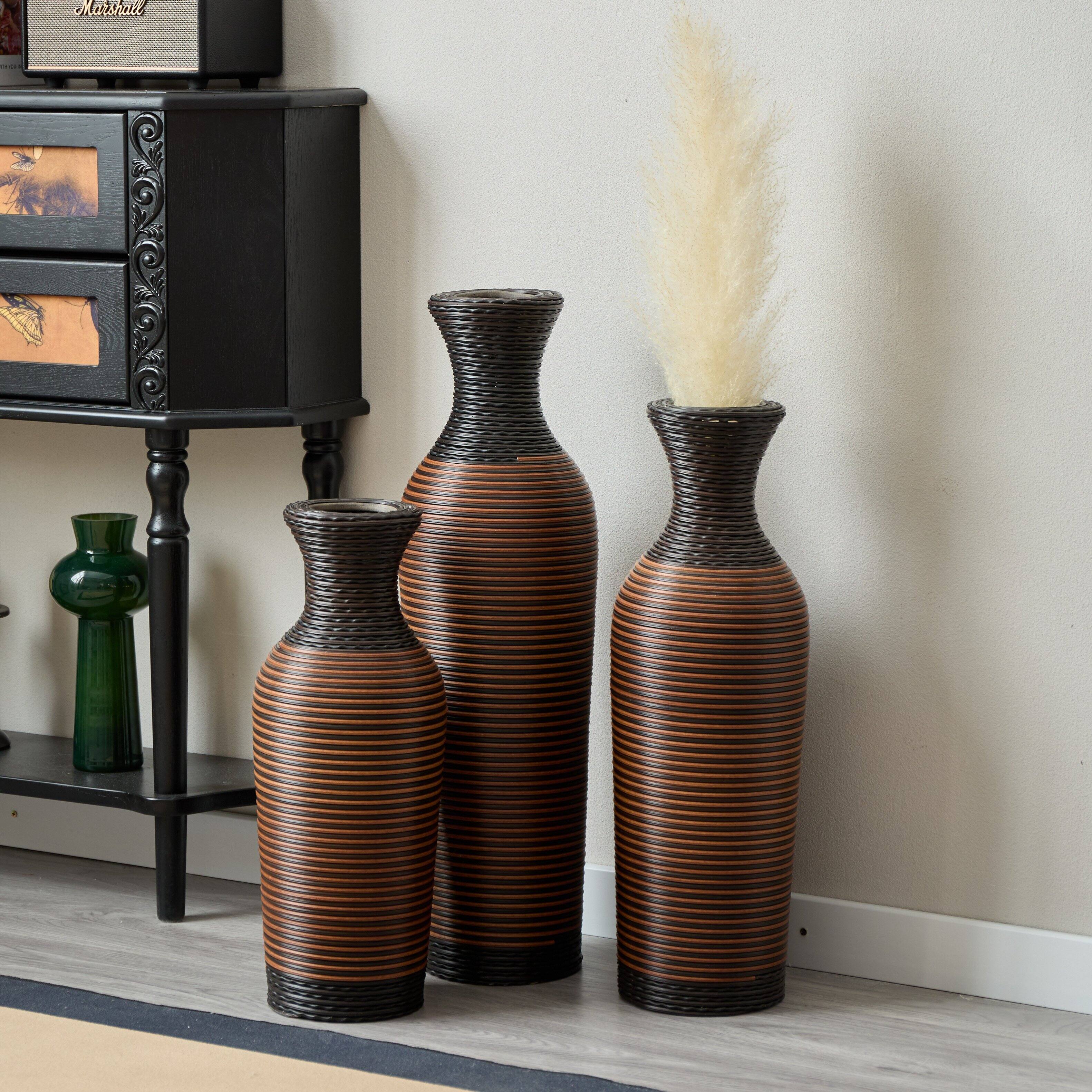 Alt View 3. Anysun - Hand-Woven PVC Rattan Vases Set of 3 - Brown Floor Vases, 27.56/23.62/19.69in for Farmhouse Decor - Brown Gray.