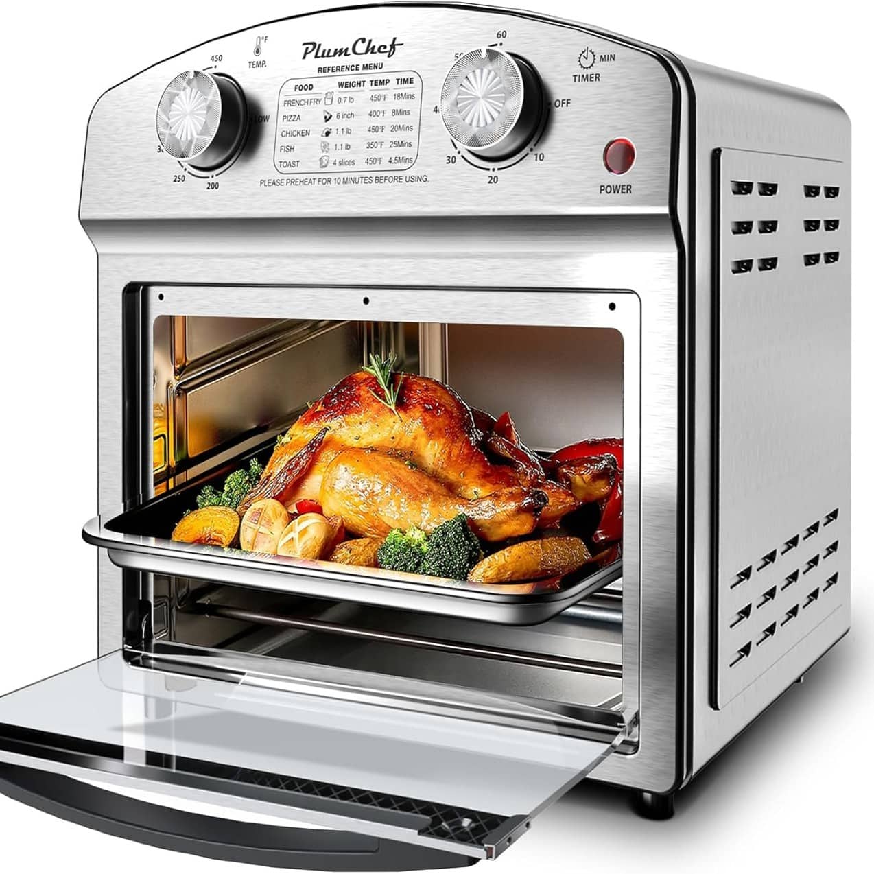 HOMLUX - 12.5 Quart 7-in-1 Convection Toaster Oven with 5 Pre-Set Menus – Roast Bake Grill Broil Toast Dehydrate - Silver