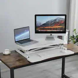BOMEDA - 32 Inch Desk Converter, Height Adjustable, Dual Monitor and Laptop Workstation with Wide Keyboard Tray, WHITE