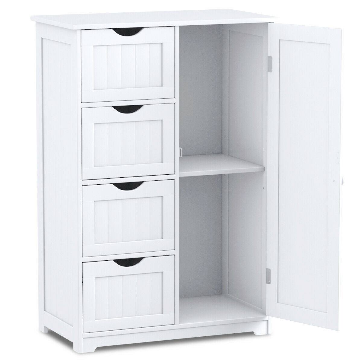Alt View 7. Gymax - Gymax Storage Floor Cabinet Organizer Cupboard w/ 4 Drawers Adjustable Shelf  White - White.