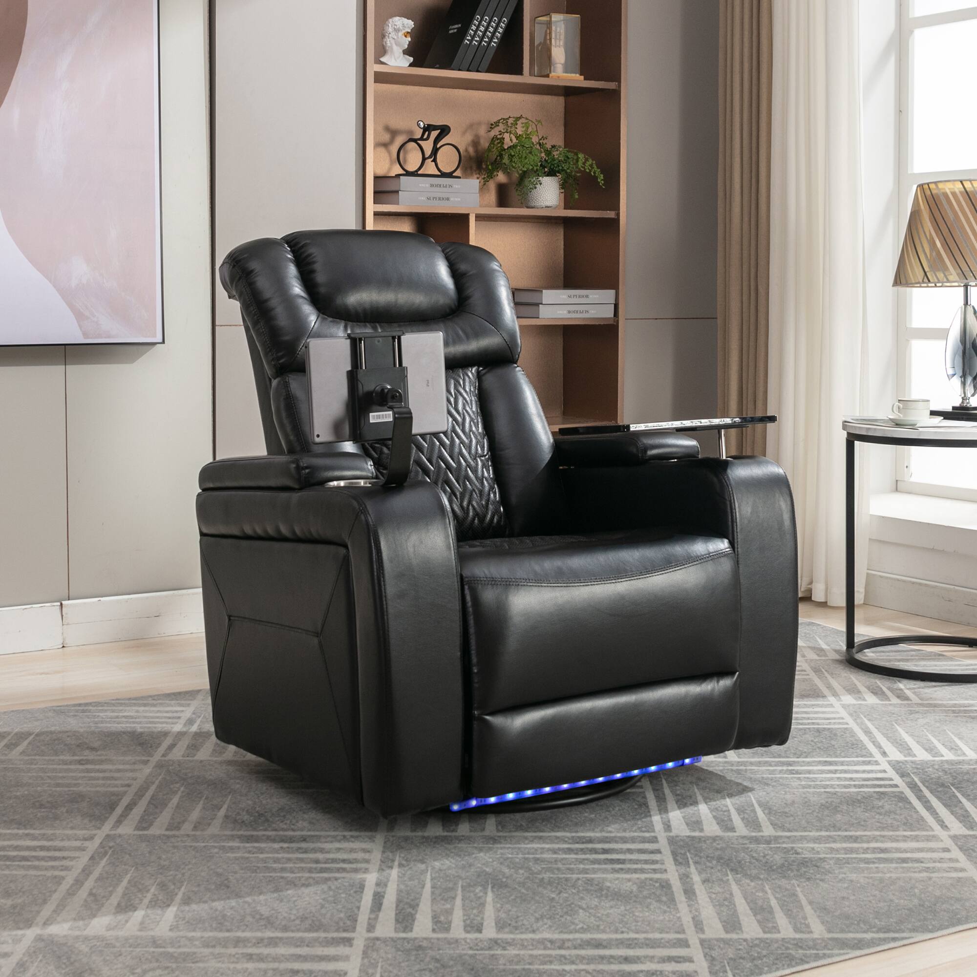 Alt View 5. TinyHomie - 270 Degree Swivel PU Leather Power Recliner Individual Seat Home Theater Recliner - Black.