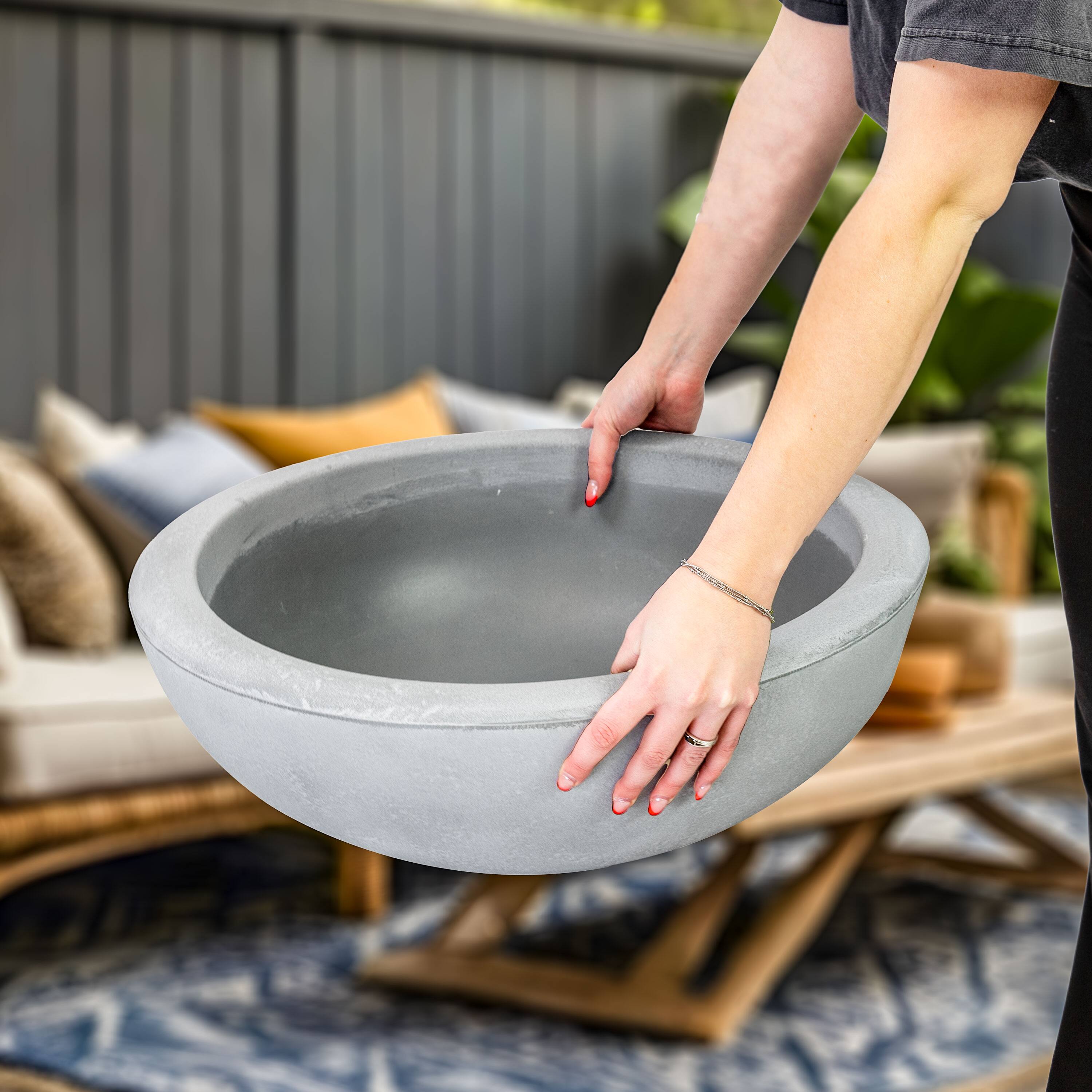 Alt View 7. Sunnydaze - 20.75 in Percival Round Polyresin Outdoor Planter - 4pk - Gray.