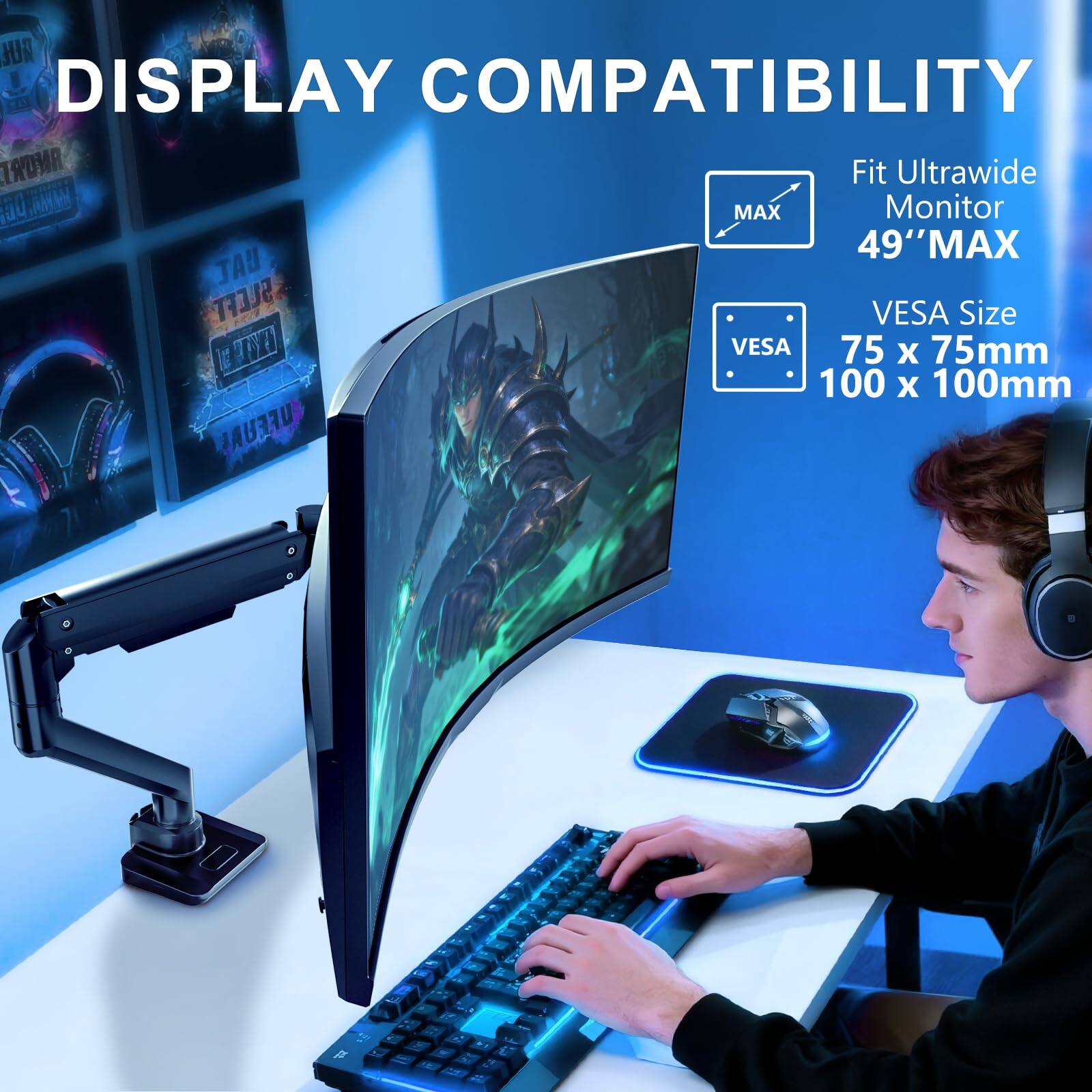 DISPLAY COMPATIBILITY

Fit Ultrawide Monitor  
49" MAX

VESCA Size  
75 x 75mm  
100 x 100mm