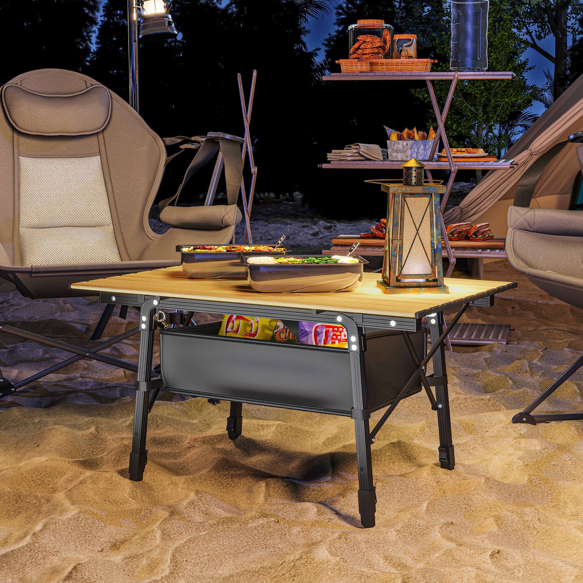 Alt View 1. Outsunny - Aluminum Small Folding Table, Portable Camping Table with Storage Bag - Brown.