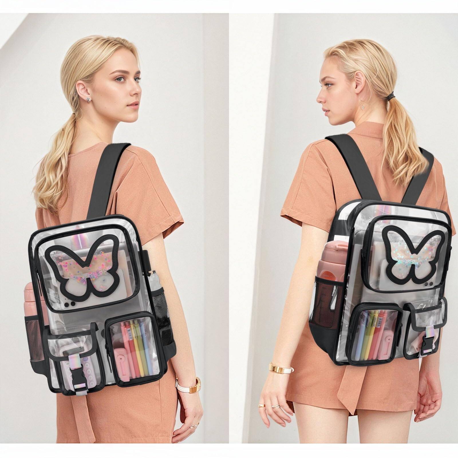 Alt View 5. Cozy Serene - Clear Backpack For Women Heavy Duty Transparent Bookbag Cute Bag Large Capacity See Through Backpacks School - Purple.