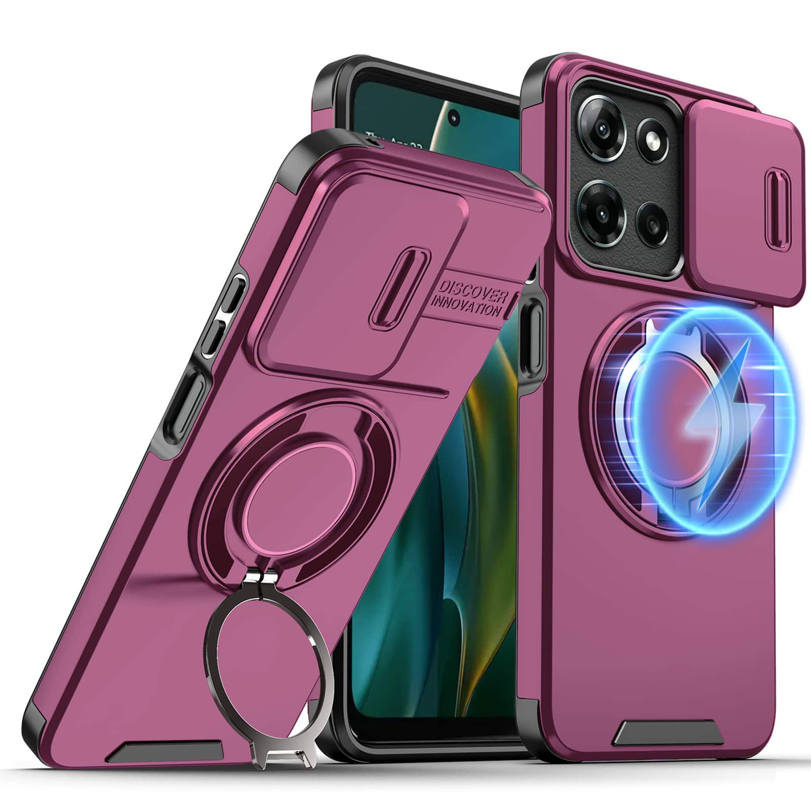 Dteck - for Motorola G 5G (2026/2025)/G Play (2026) Case with Camera Cover, Shockproof Magnetic Cover with Rotate Ring Stand - Cherry Red price history on PriceWatchPro