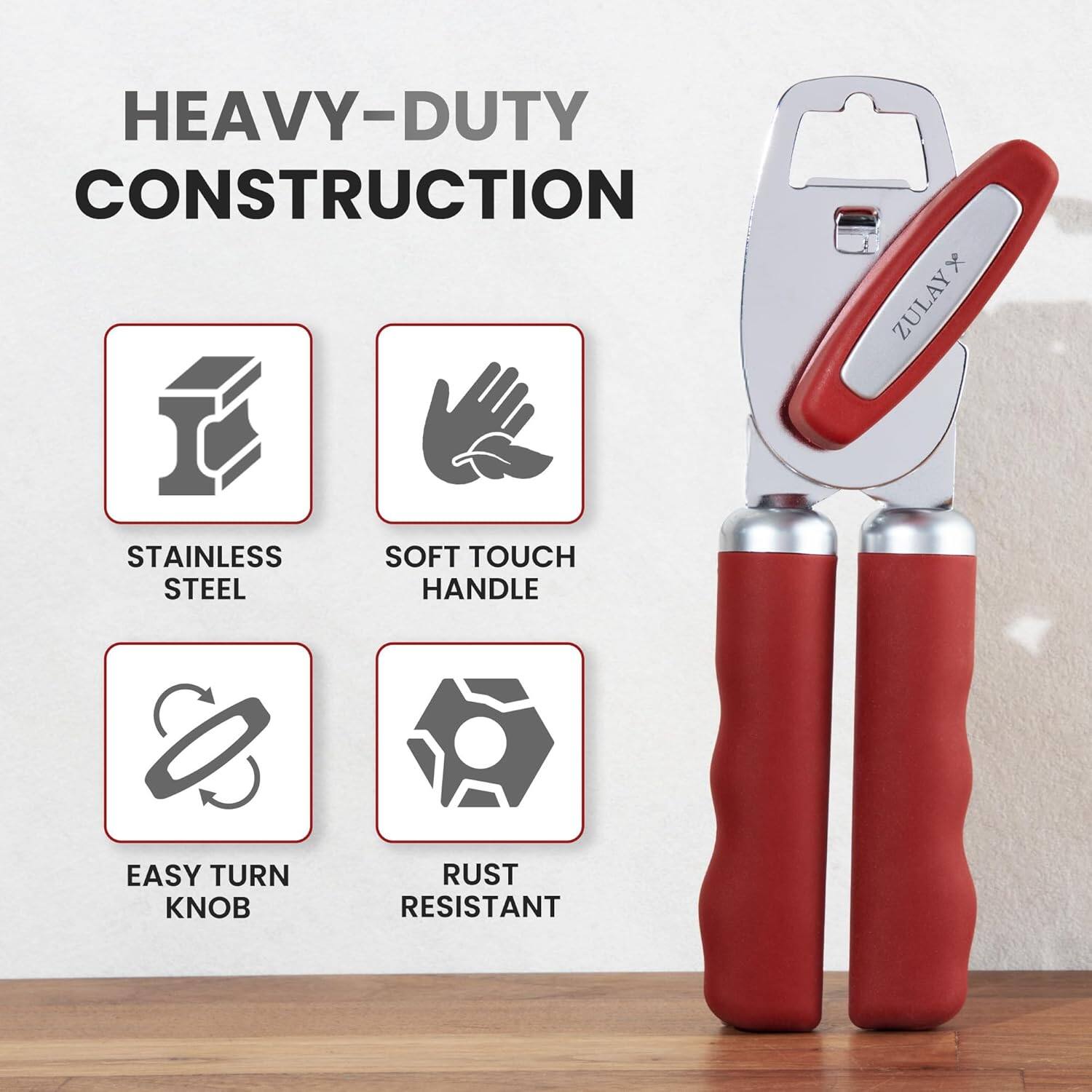 HEAVY-DUTY CONSTRUCTION  
- ZULAY STAINLESS STEEL  
- SOFT TOUCH HANDLE  
- EASY TURN KNOB  
- RUST RESISTANT