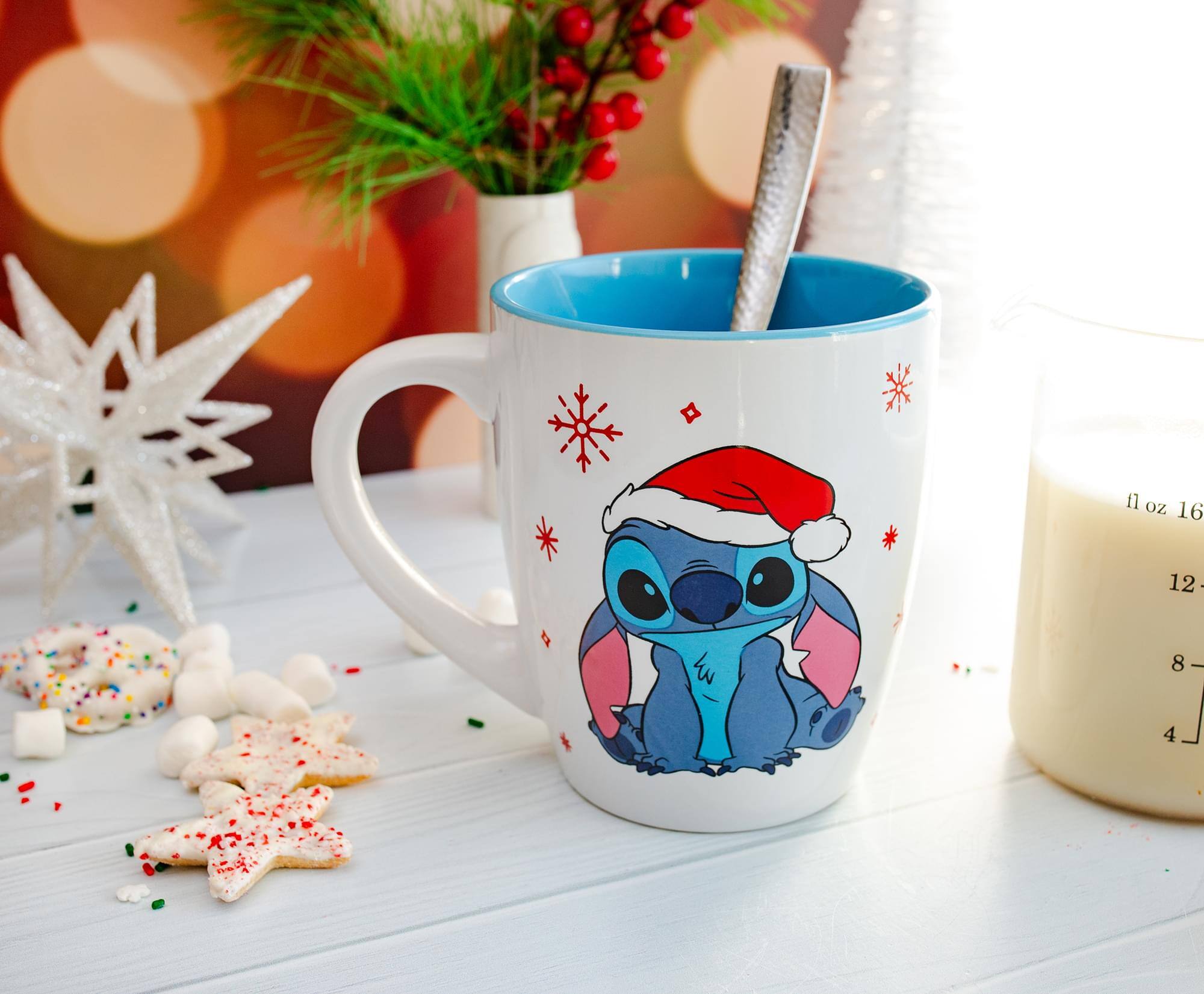 Alt View 3. Disney - Disney Lilo & Stitch Santa Hat Jumbo Curved Ceramic Latte Mug | Holds 25 Ounces - White.