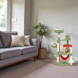 BreeBe - Christmas-Themed Feline Tree Featuring Sisal Posts and Gift Box Condo - Green