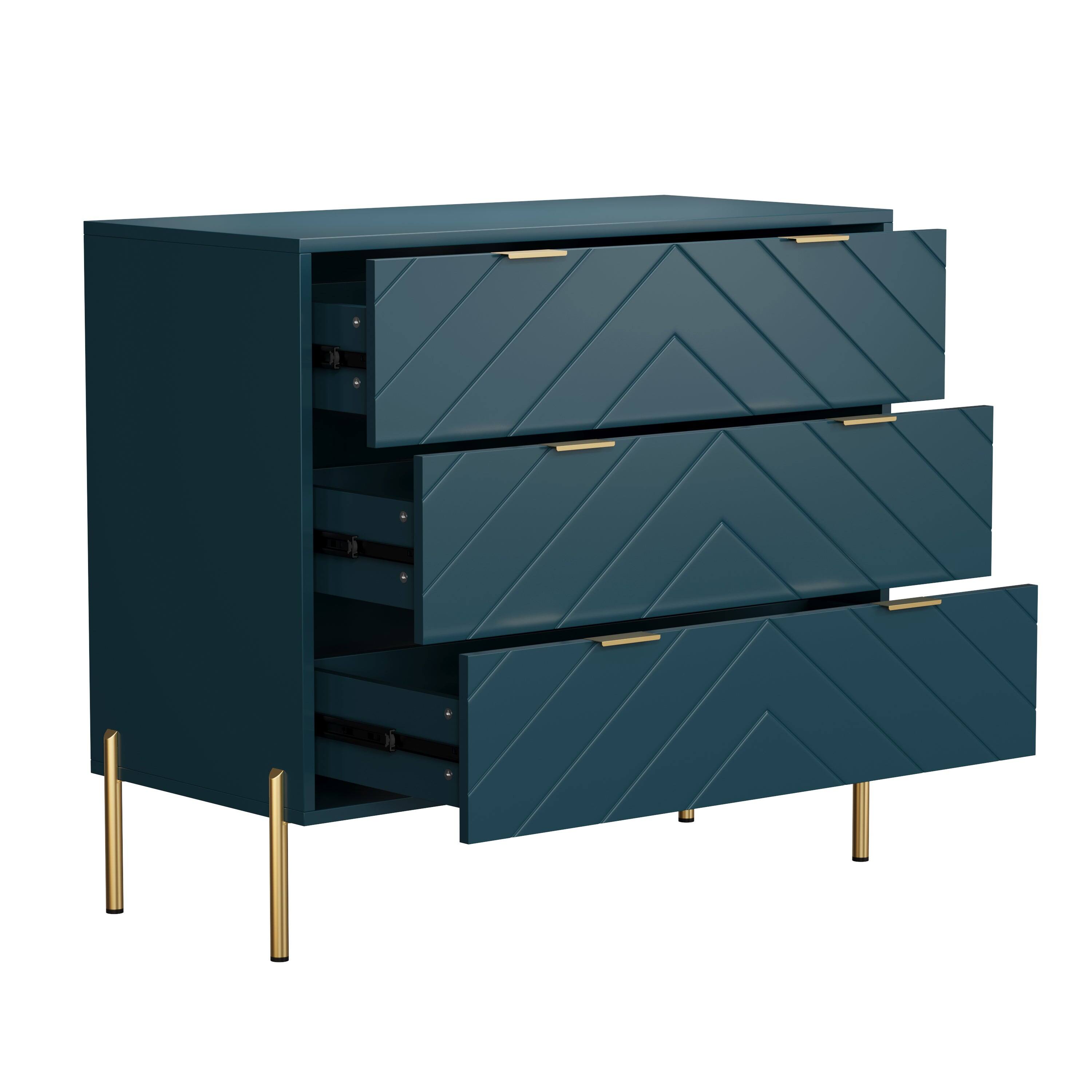 Alt View 2. Boyel Living - Modern 3 Drawer Dresser Chest with Gold Metal Legs - Green.