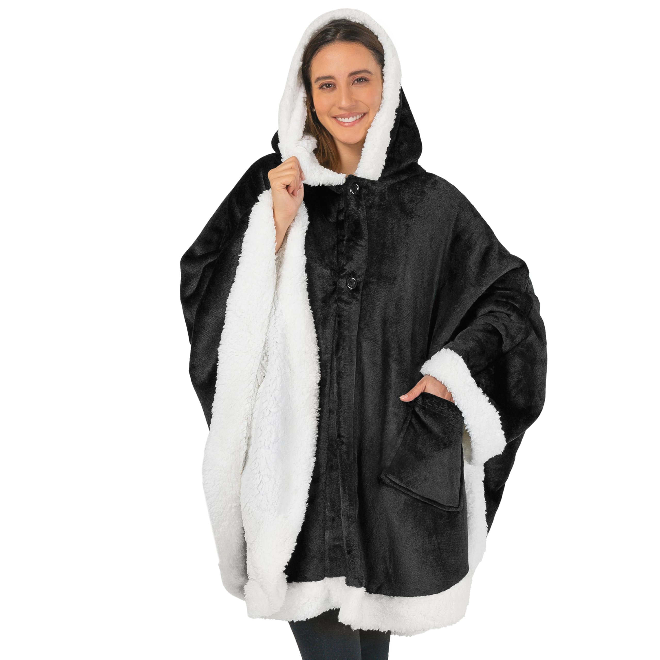 Alt View 1. Paradigms Interiors - Sherpa Fleece Wearable Blanket For Adult Women Cozy Plush Poncho Cape With Hood Super Soft Shawl Angel Wrap... - Checker Red-Fleece.