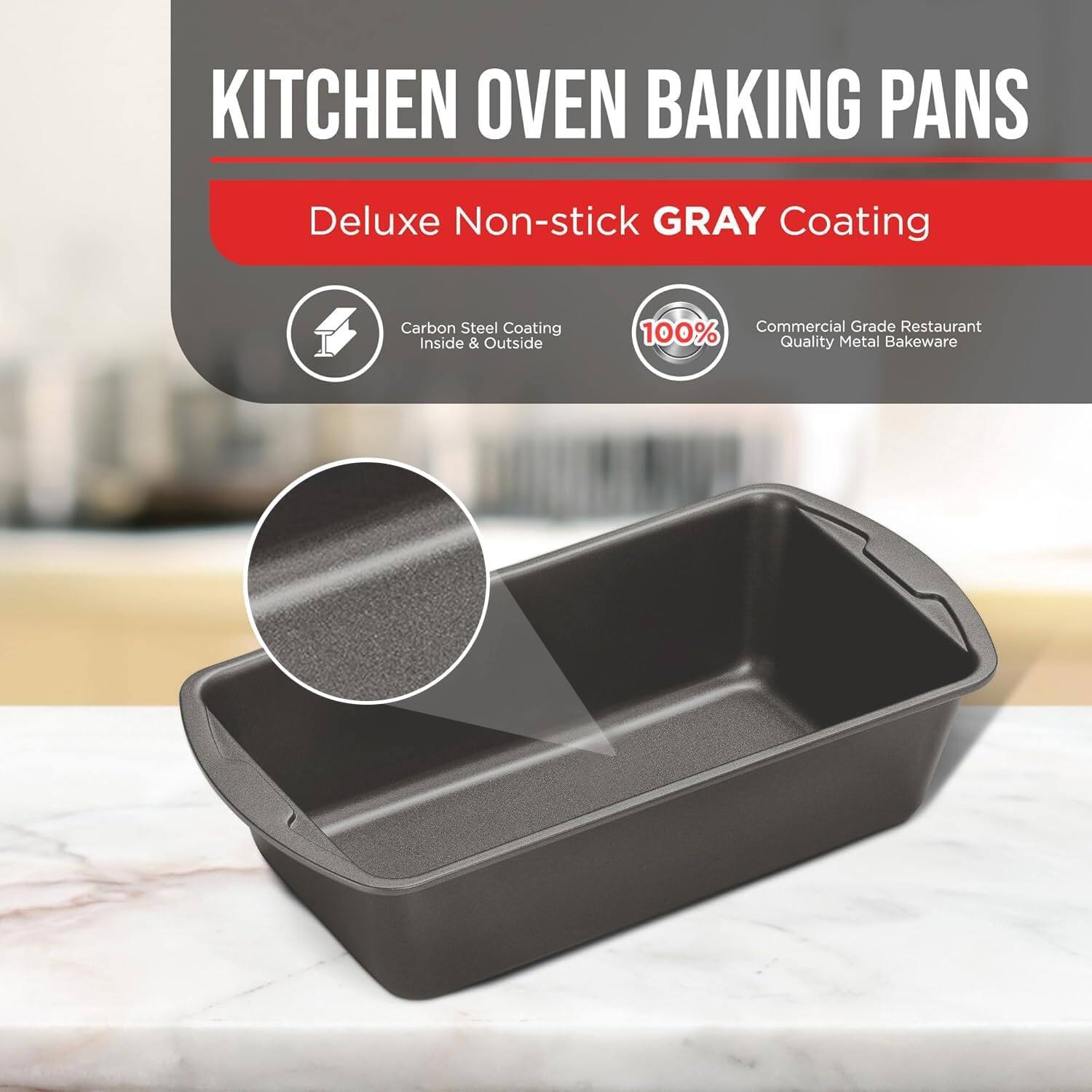 KITCHEN OVEN BAKING PANS Deluxe Non-stick GRAY Coating Carbon Steel Coating Inside & Outside 100% Commercial Grade Restaurant Quality Metal Bakeware