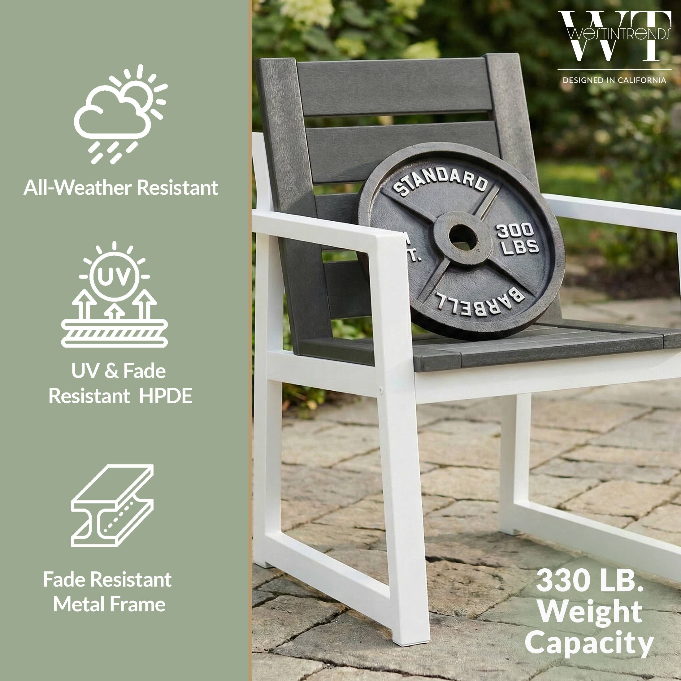 III WESTINTRENDS W1  
DESIGNED IN CALIFORNIA  
All-Weather Resistant UV  
STANDARD 300 LBS BARBELL  
UV & Fade Resistant HPDE  
TV Fade Resistant Metal Frame  
330 LB. Weight Capacity