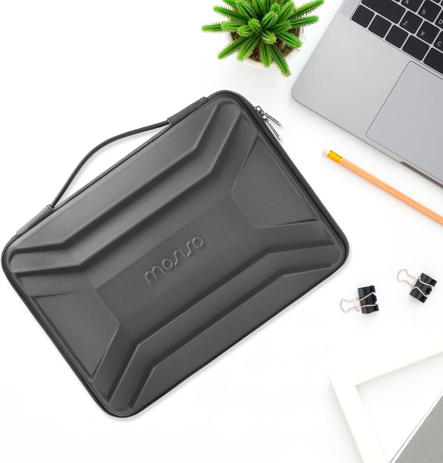 Alt View 3. mosiso - Waterproof Laptop Sleeve 13-14 inch EVA Hard Shell Laptop Carrying Case with Handle for MacBook Air Pro 13 14 HP Dell - Gray.