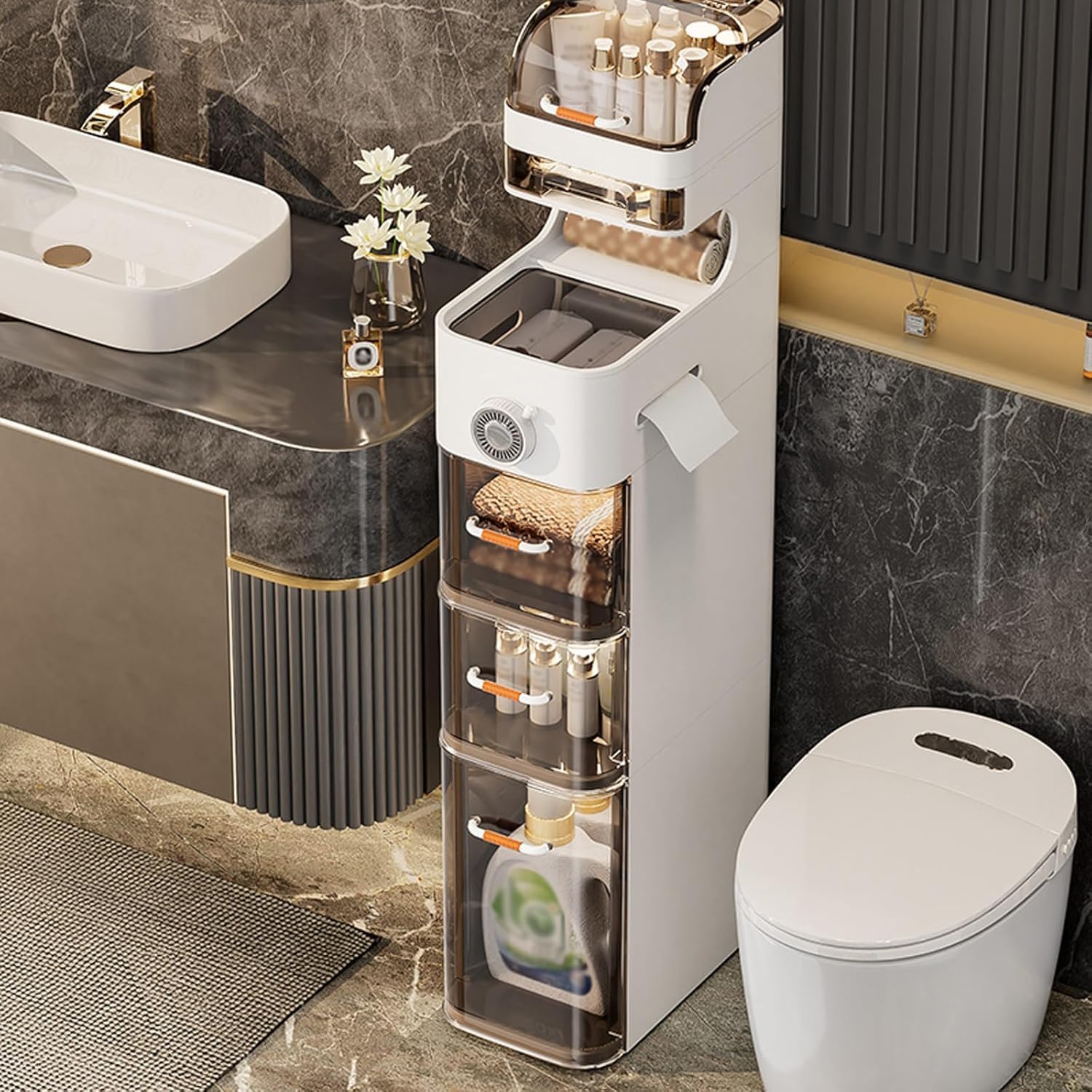 Acekool 7 Tier Waterproof Plastic Bathroom Cabinet with Clear Doors ...