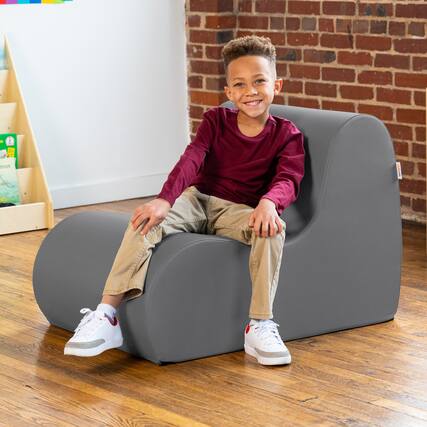 Front. Jaxx - Jaxx Midtown Medium Classroom Soft Foam Chair - Premium Vinyl Cover - Charcoal - Charcoal.
