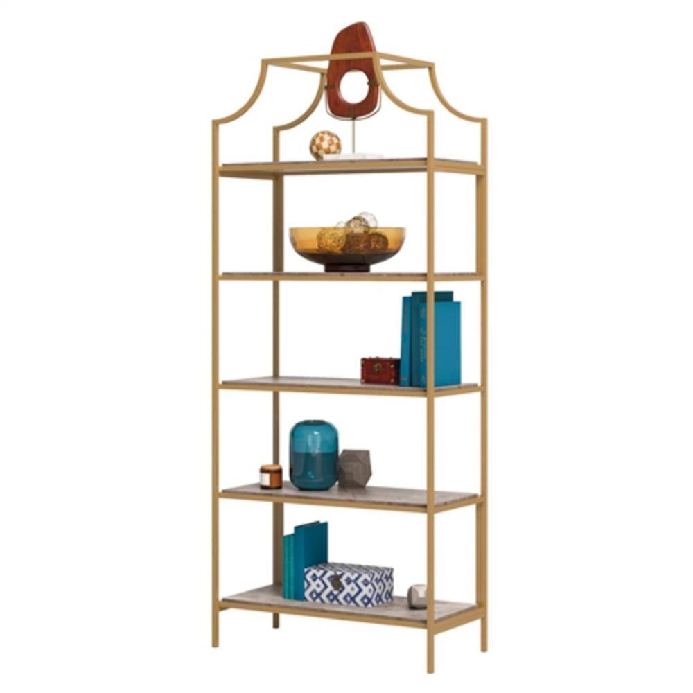 Left. Hivvago - Gold Metal Display Rack Etagere Bookcase with 5 Faux Stone Storage Shelves - Gold.