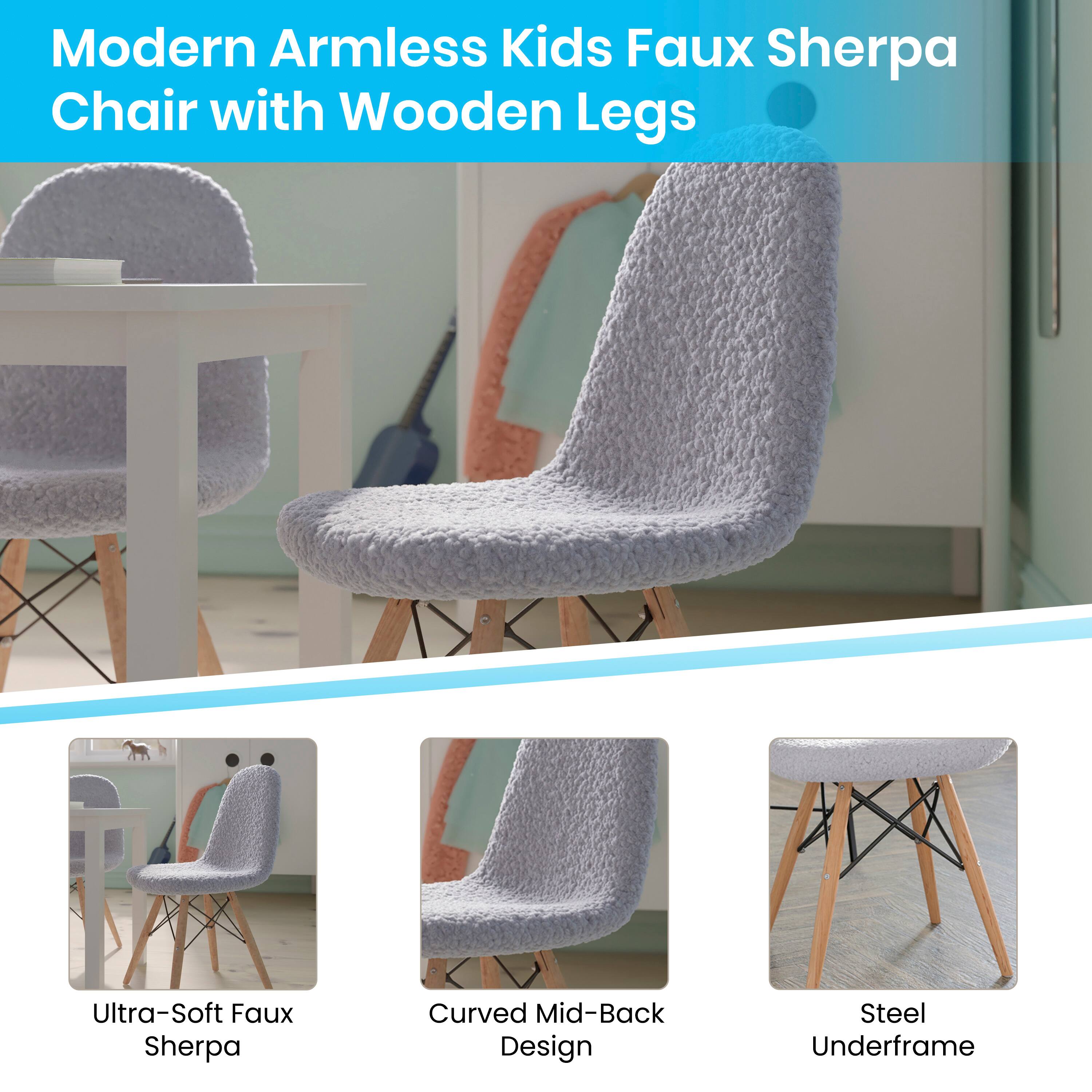 Modern Armless Kids Faux Sherpa Chair with Wooden Legs

- Ultra-Soft Faux Sherpa
- Curved Mid-Back Design
- Steel Underframe