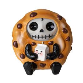 Pacific Trading - Choco Chip Furrybones Figurine Skeleton in Chocolate Chip Cookie Costume with Cute Milk Friend 2.56 Tall - Brown