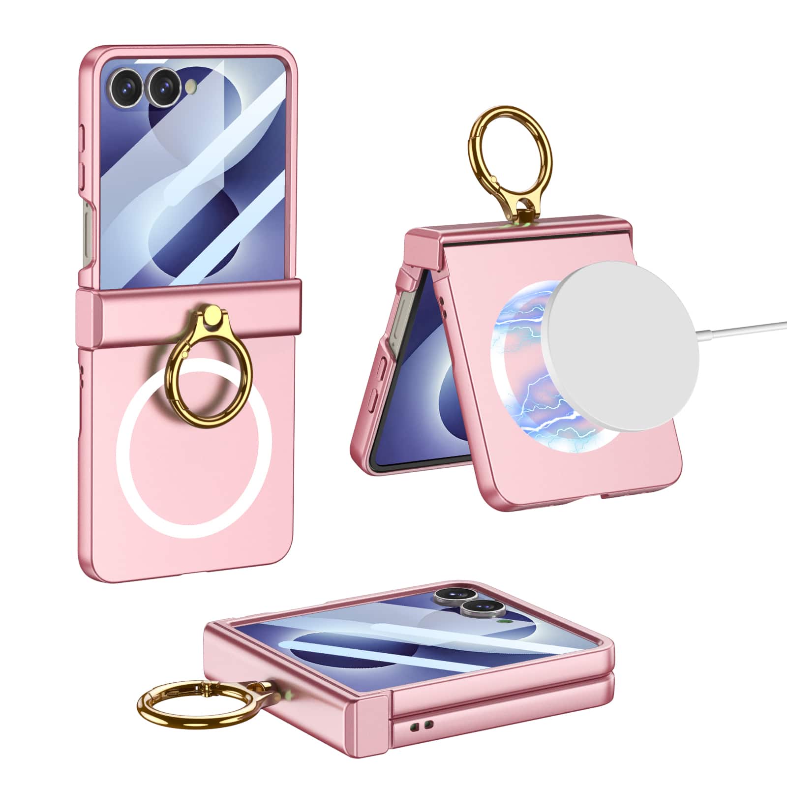 Dteck - Magnetic Slim Case for Samsung Galaxy Z Flip8 Built-in Screen Protector & Grip Ring Kickstand,Shockproof Hard PC Cover - Pink price history on PriceWatchPro