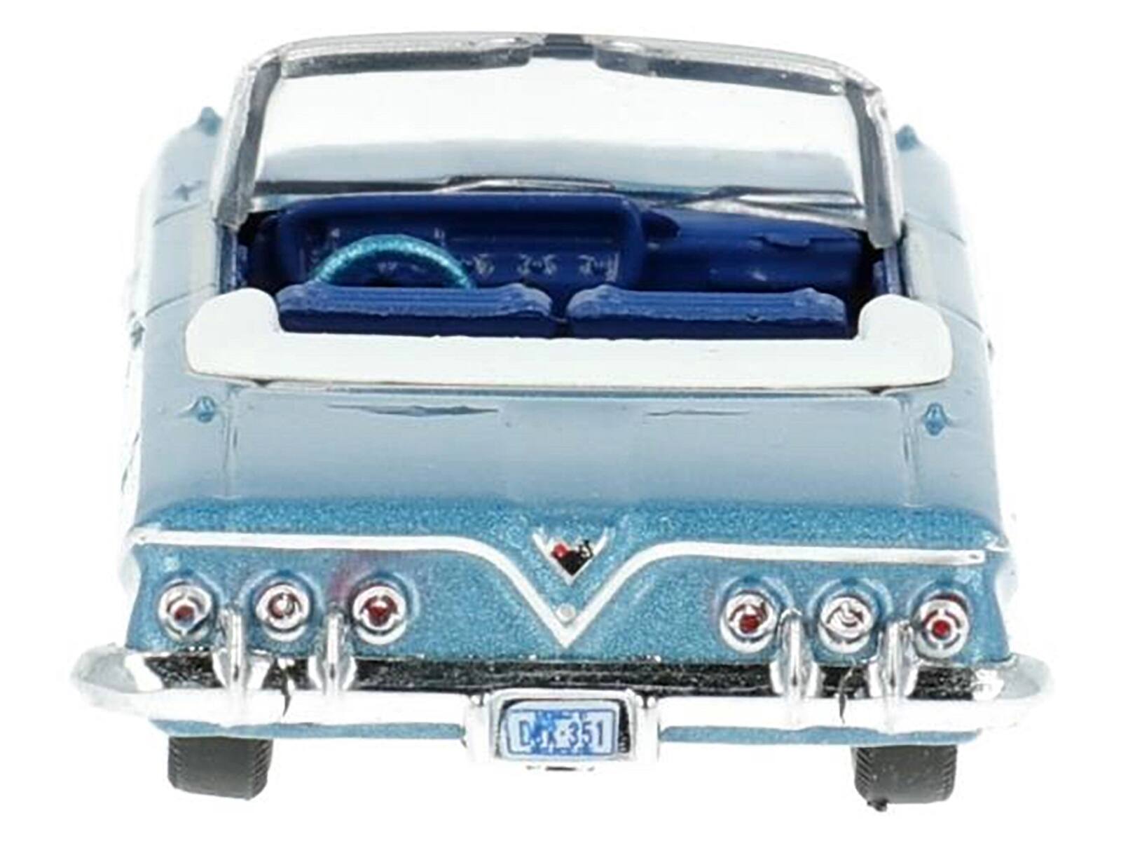 Back. Oxford Diecast - 1961 Chevrolet Impala Convertible Jewel Blue Metallic and White with Blue Interior 1/87 (HO) Scale Diecast Model Car - Blue Metallic and White with Blue.