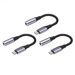 Qixxronics - USB C to 3.5mm Audio Adapter Type C to Headphone Aux Jack Dongle Cable Cord Compatible with Smartphones (3 Pack) - Gray