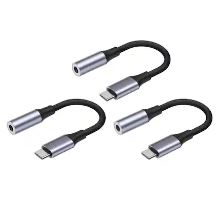 Front. Qixxronics - USB C to 3.5mm Audio Adapter Type C to Headphone Aux Jack Dongle Cable Cord Compatible with Smartphones (3 Pack) - Gray.