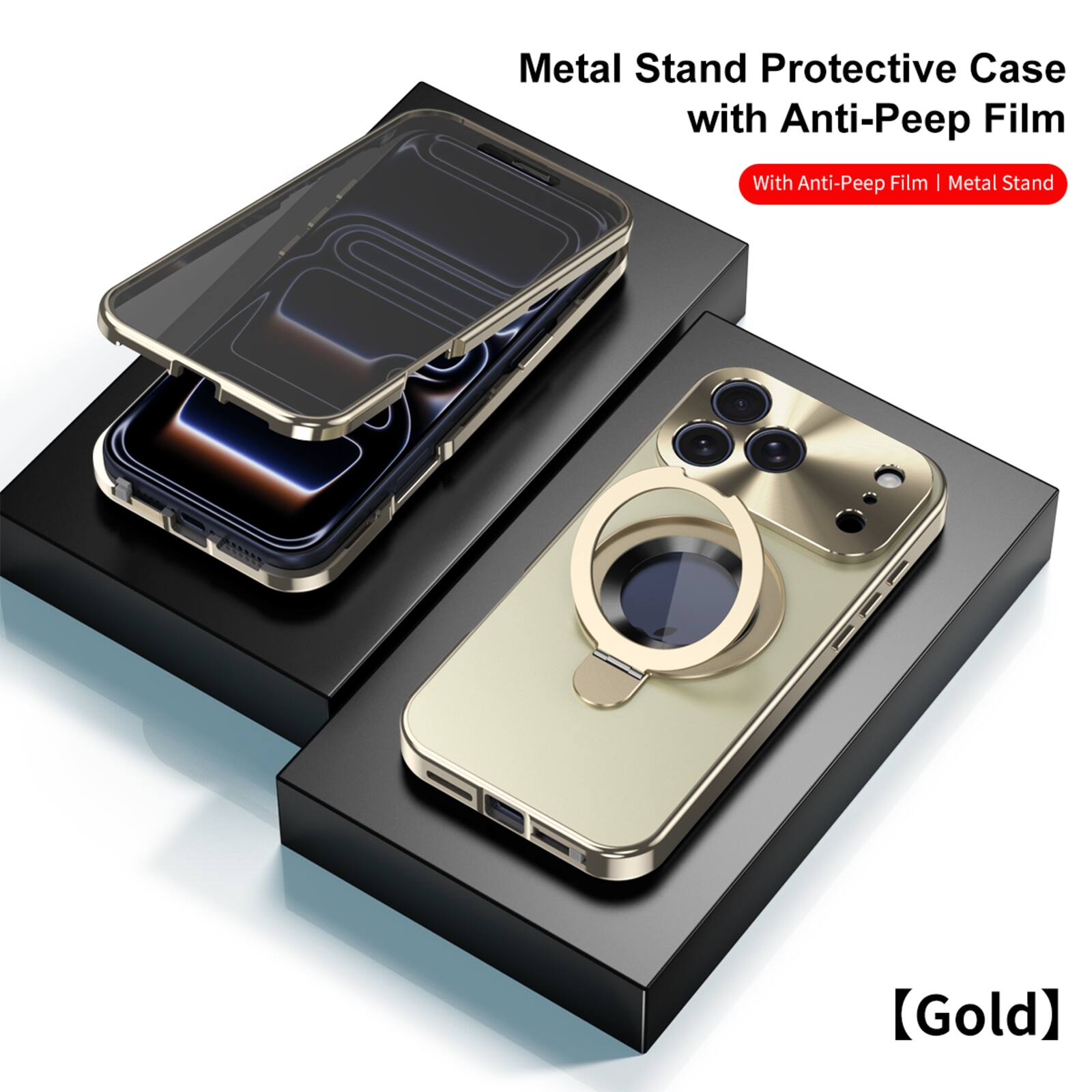 Metal Stand Protective Case with Anti-Peep Film  
With Anti-Peep Film | Metal Stand  
[Gold]