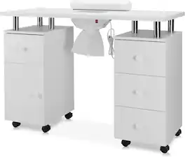 Winado - Manicure Table Nail Desk with Dust Collector, Drawers, Wrist Rest, Lockable Wheels, Cabinetfor Nail Tech, Beauty Salon - White
