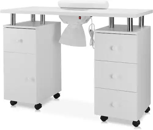 Front. Winado - Manicure Nail Table Station Spa Beauty Salon Wheel Desk w/Dust Collecor & Drawer - White.