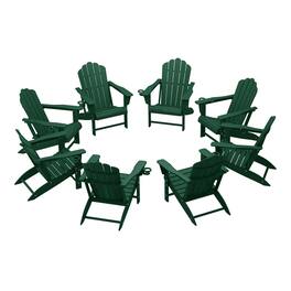 WestinTrends - Highland Outdoor Patio HDPE Adirondack Chairs With Cup Holders (Set of 8) - Dark Green