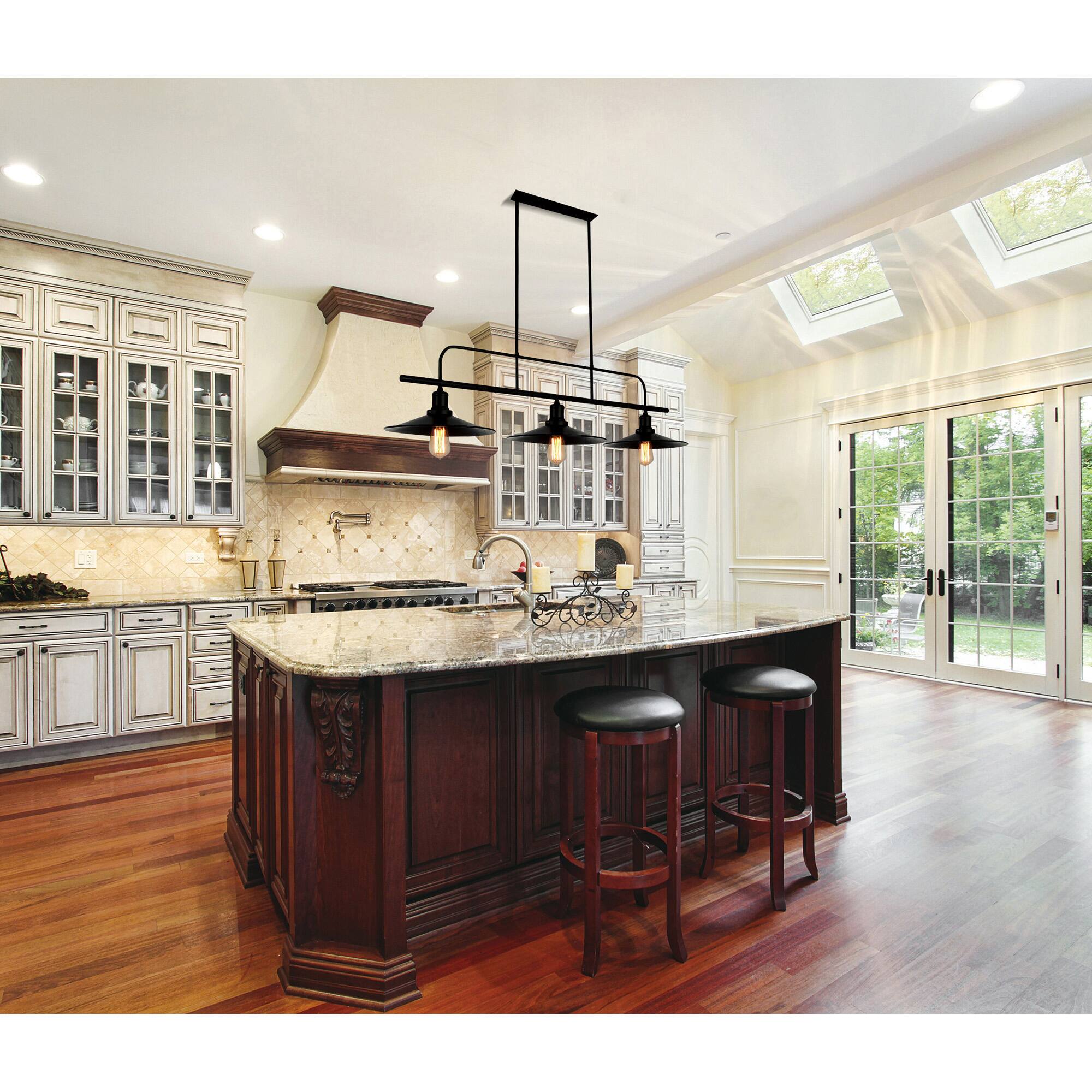 Left. CWI Lighting - Brave 3 Light Pool Table Light With Black Finish - Black.