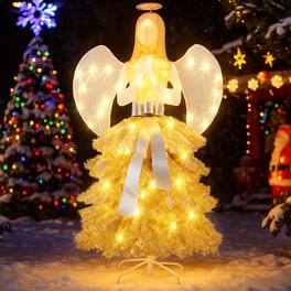 BreeBe - 5.2FT Artificial Angel Christmas Tree – Warm White LED Lighted Holiday Décor - Gold