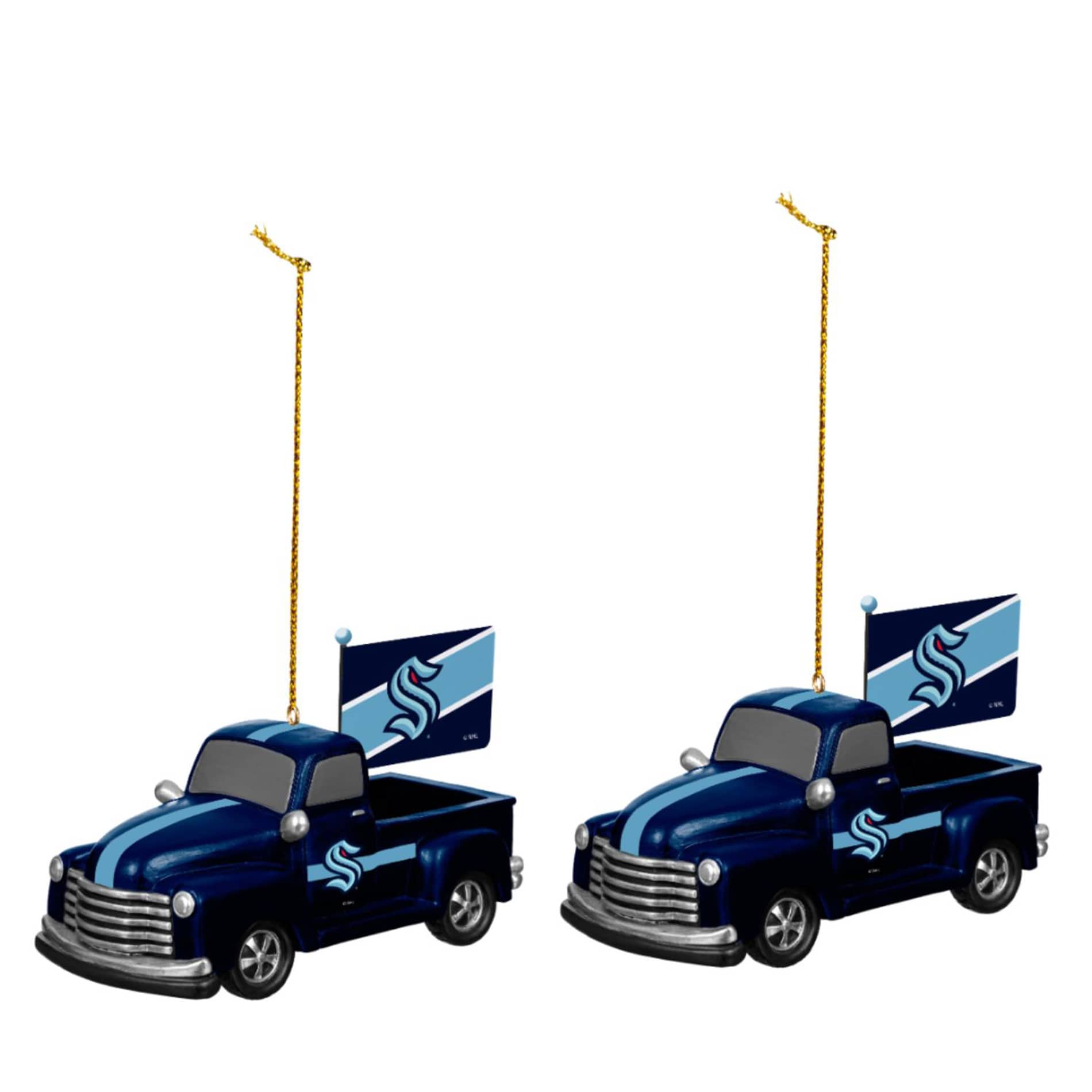 Alt View 1. Evergreen Enterprises - Seattle Kraken 3" Rally Truck Two-Piece Ornament Set - Multicolor.