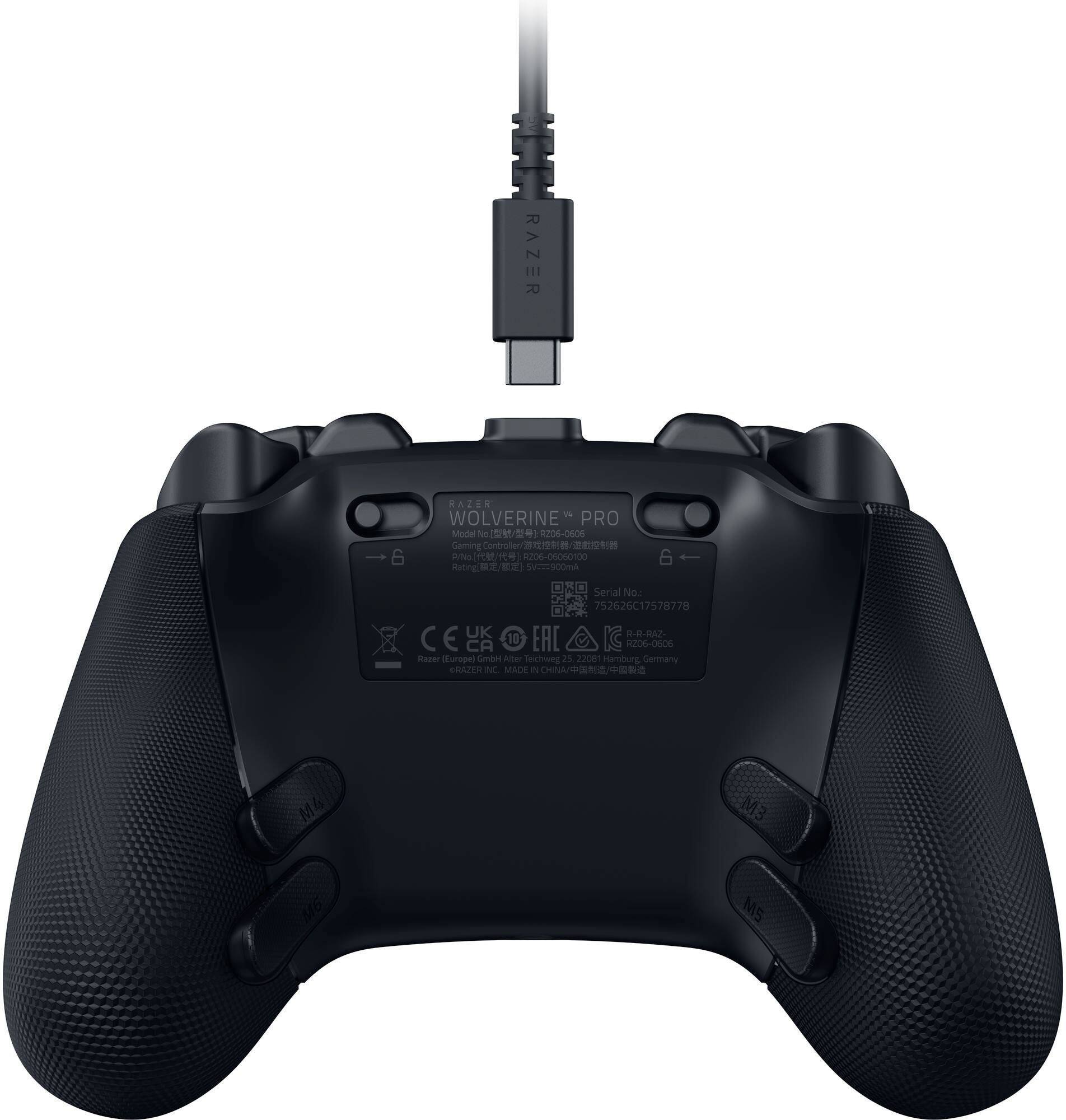 RAZER  
6  
RAZER WOLVERINE PRO  
Model No.: R206-0606  
Gaming Controller  
R206-06060100  
Rating: 900mA  
6  
Serial No.: 752626C17578778  
R-R-RAZ-CE ESOHAK  
R206-0606  
Razer (Europe) GmbH  
Alter Teichweg 25  
22081 Hamburg, Germany  
cRAZER INC. MADE IN CHINA