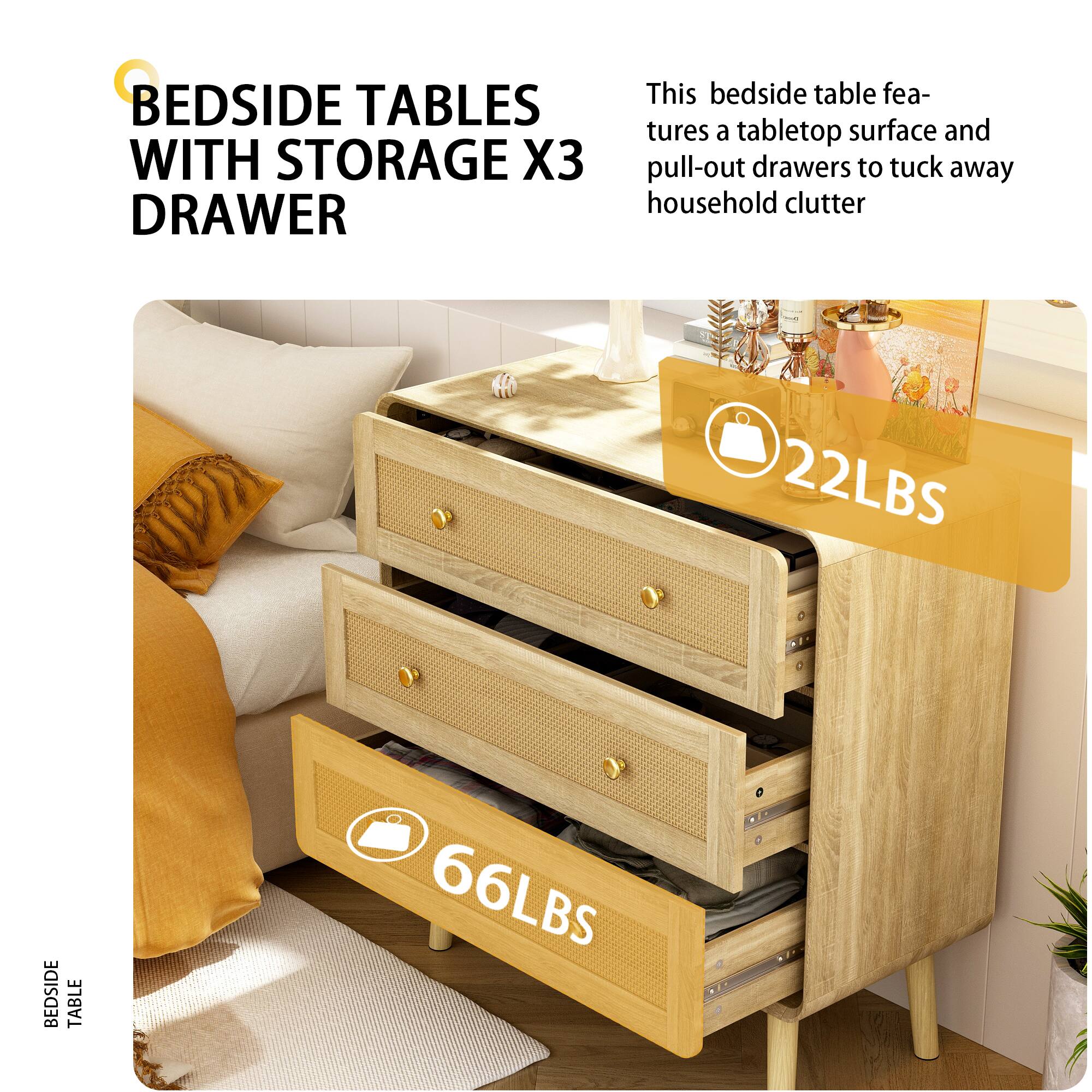 BEDSIDE TABLES WITH STORAGE X3 DRAWER
This bedside table features a tabletop surface and pull-out drawers to tuck away household clutter
22LBS
66LBS
