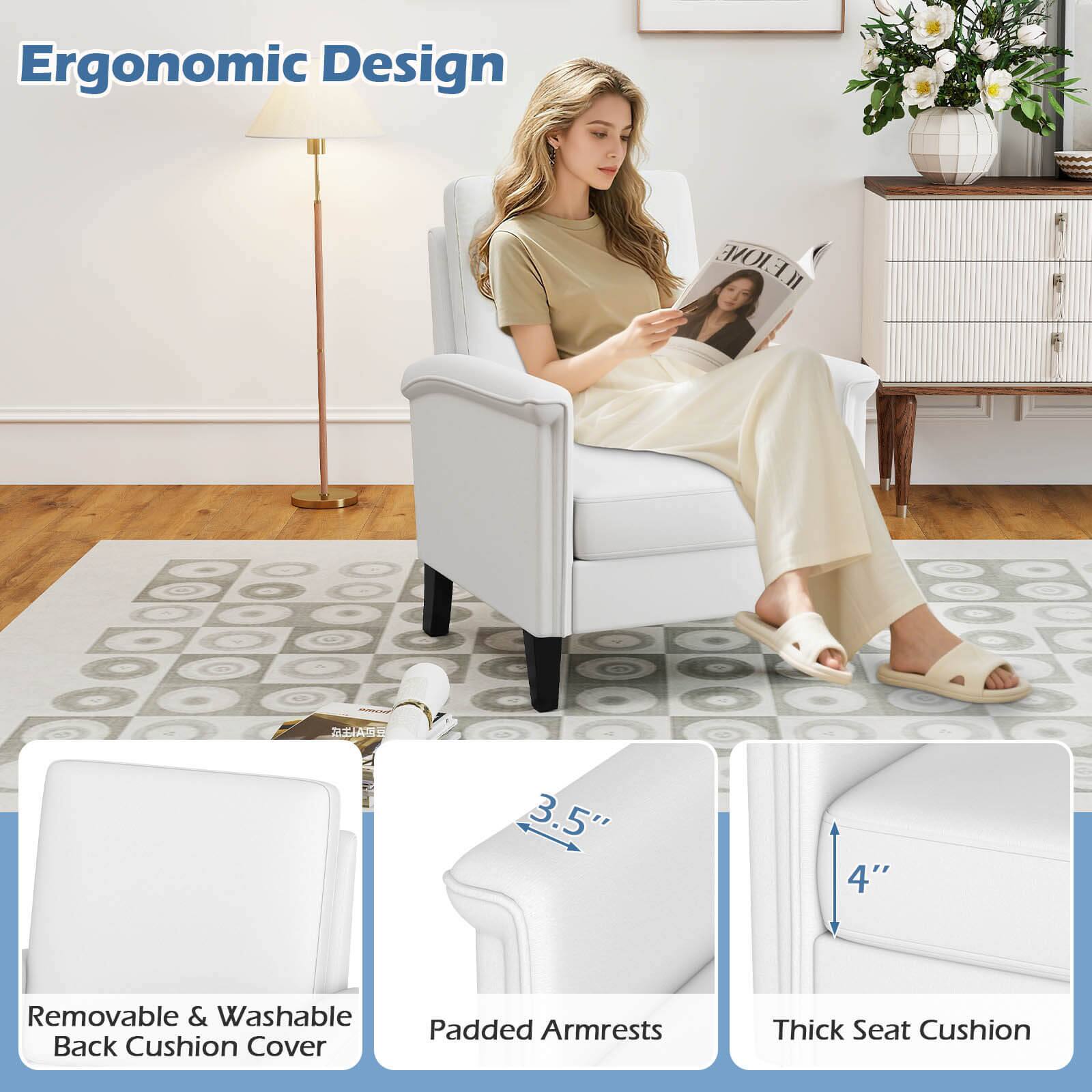 Ergonomic Design

- Removable & Washable Back Cushion Cover
- Padded Armrests
- Thick Seat Cushion

3.5" Armrests

4" Thick Seat Cushion