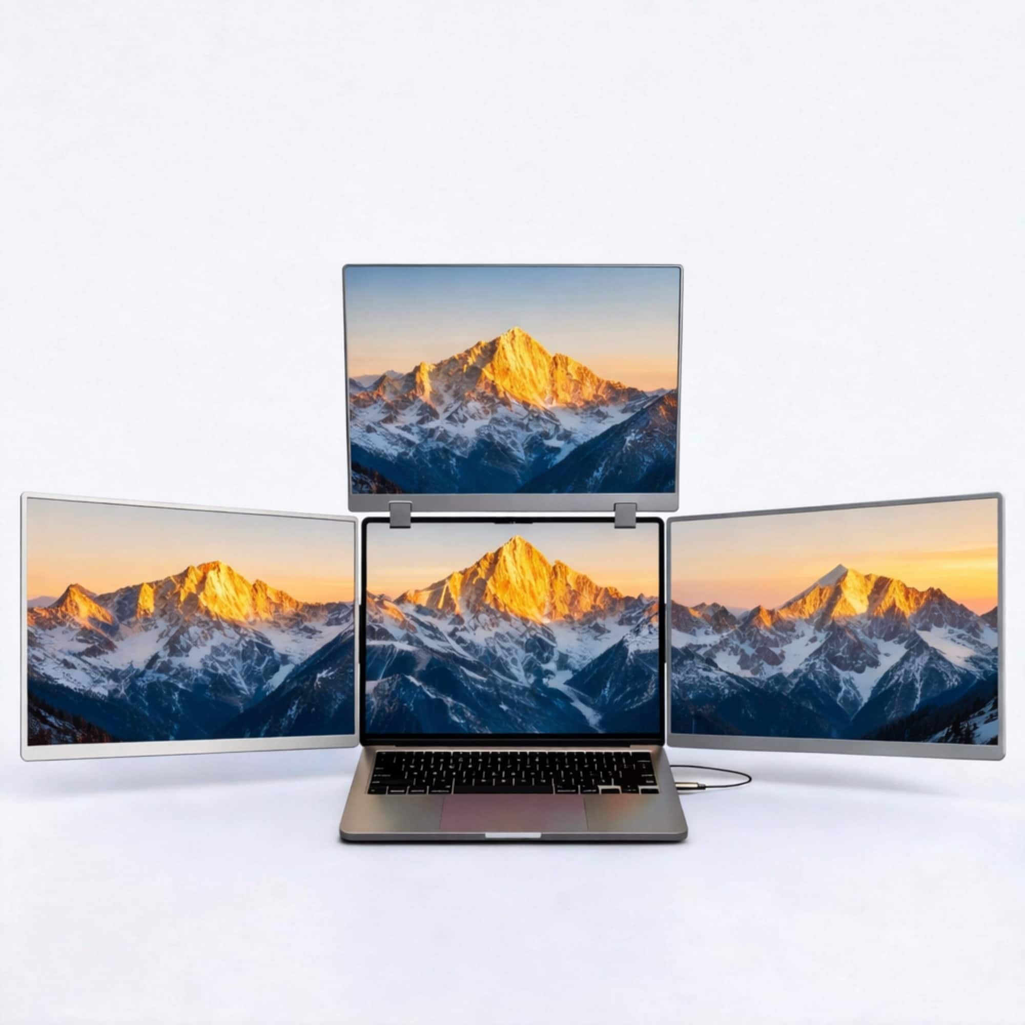 INVZI - MagHub Quad 14” Laptop Screen Extender – 3 Portable FHD IPS Monitors, USB-C Plug & Play, 4-Screen Setup