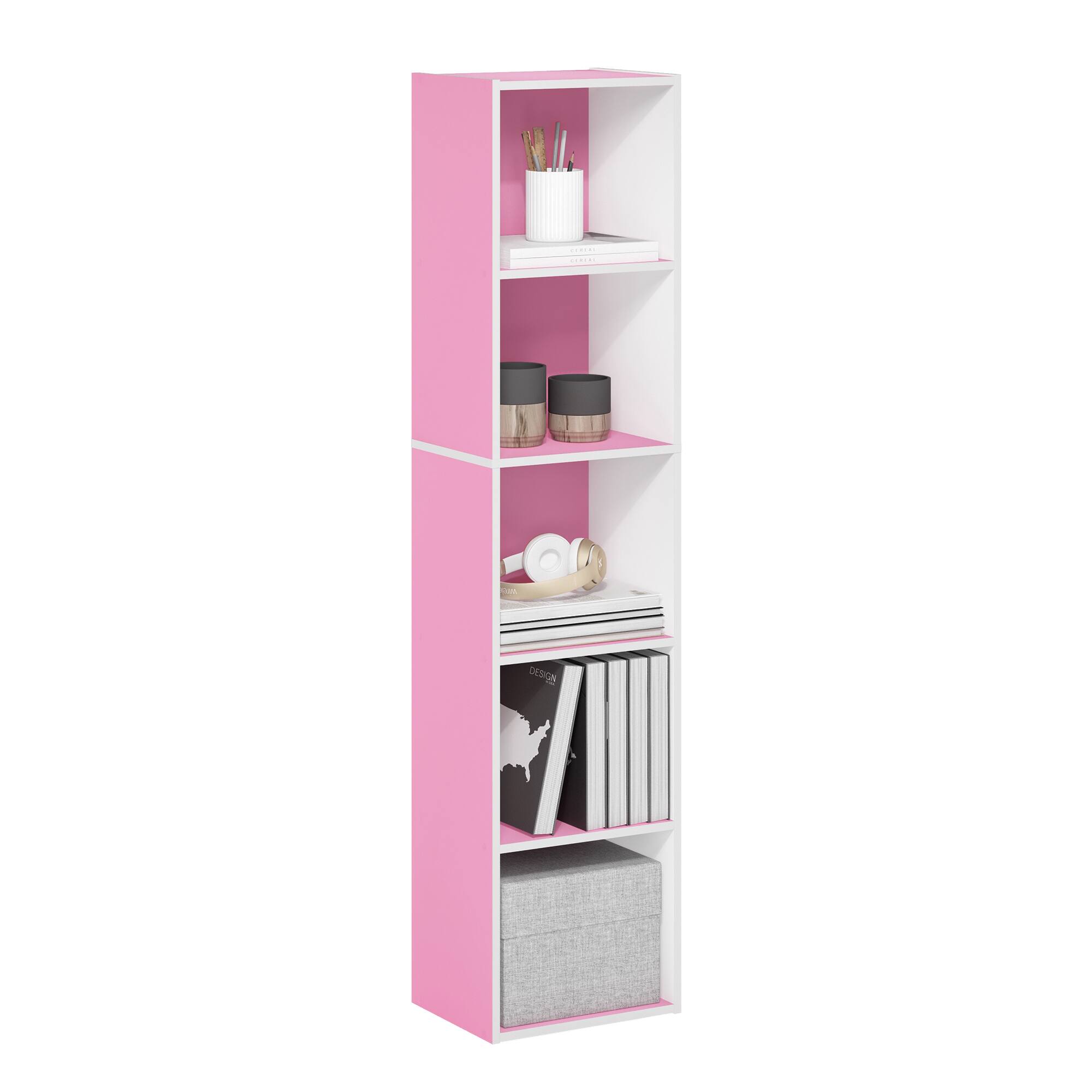 Alt View 2. Furinno - Pasir 5-Tier Open Shelf Bookcase - Pink/White.