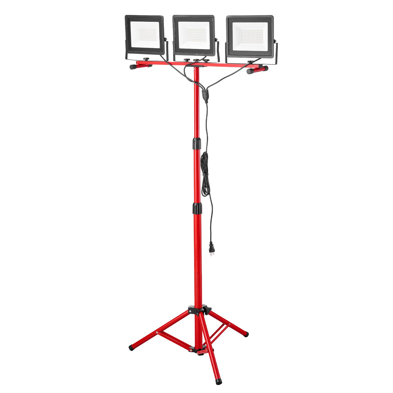 Alt View 5. VEVOR - LED Work Light with Stand, 21000 Lumens, Three-Head Portable Camping Light with Individual Switch,10.83 ft Power Cord - Red.